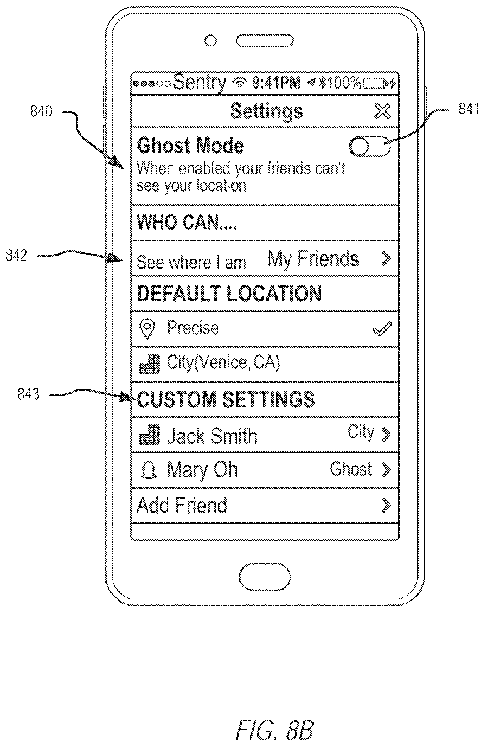 Patent US11782574 Figure 11 – Map-based graphical user interface indicating geospatial activity metrics