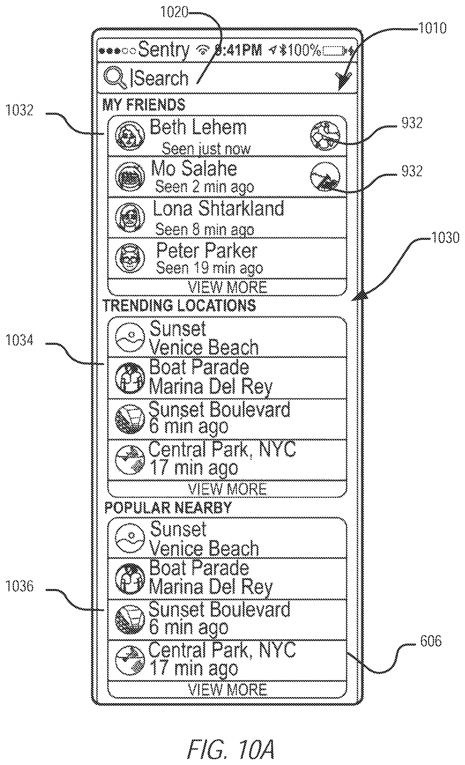 Patent US11782574 Figure 13 – Map-based graphical user interface indicating geospatial activity metrics