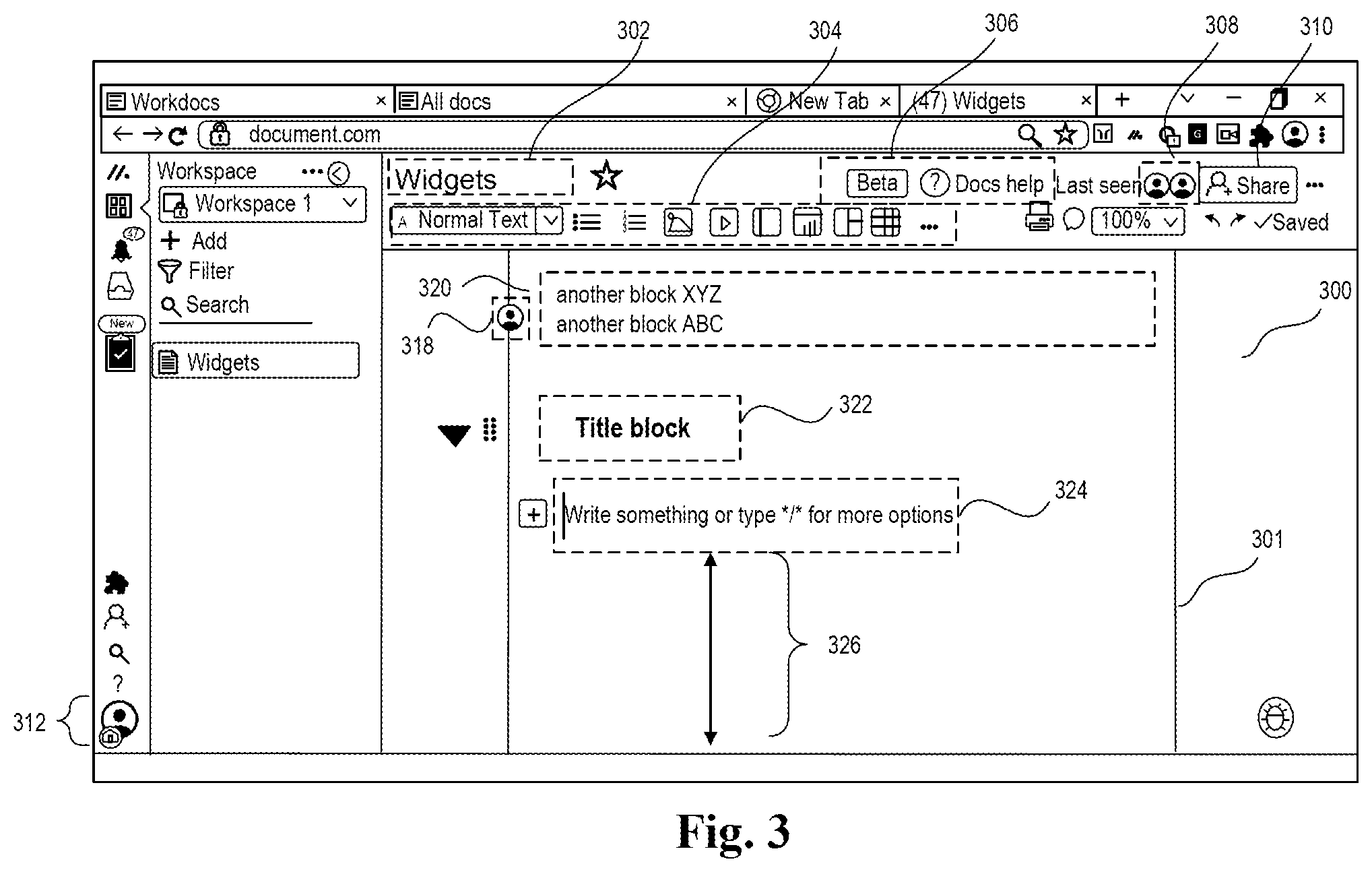 Patent US11782582 Figure 3 – Digital processing systems and methods for detectable codes in presentation enabling targeted feedback in collaborative work systems