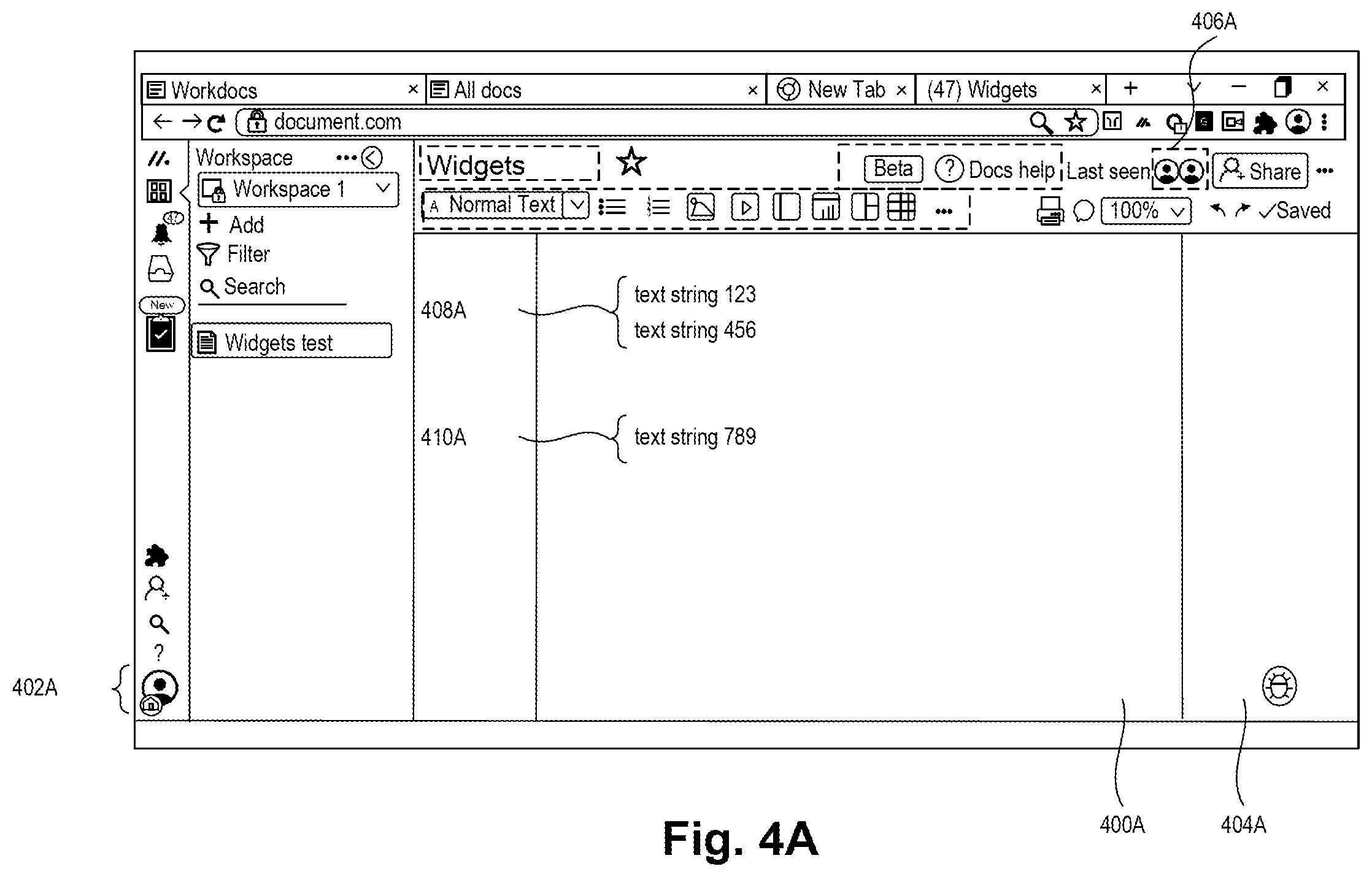 Patent US11782582 Figure 4 – Digital processing systems and methods for detectable codes in presentation enabling targeted feedback in collaborative work systems