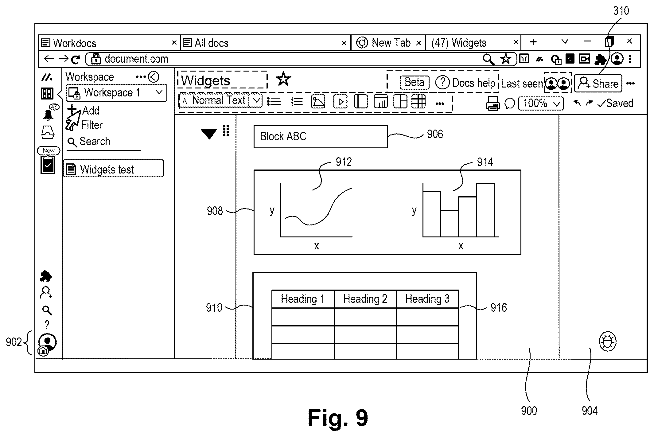 Patent US11782582 Figure 10 – Digital processing systems and methods for detectable codes in presentation enabling targeted feedback in collaborative work systems