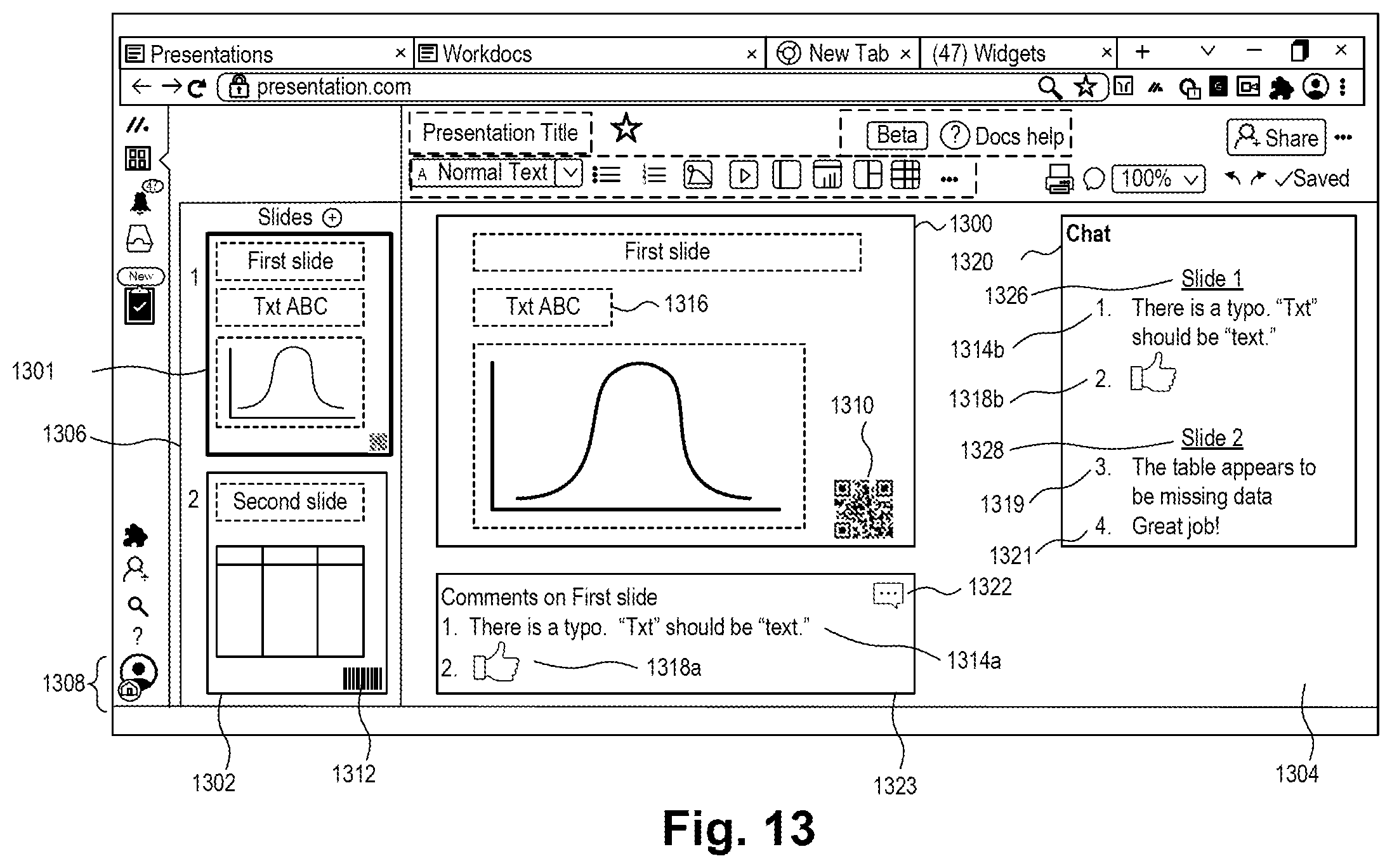 Patent US11782582 Figure 16 – Digital processing systems and methods for detectable codes in presentation enabling targeted feedback in collaborative work systems