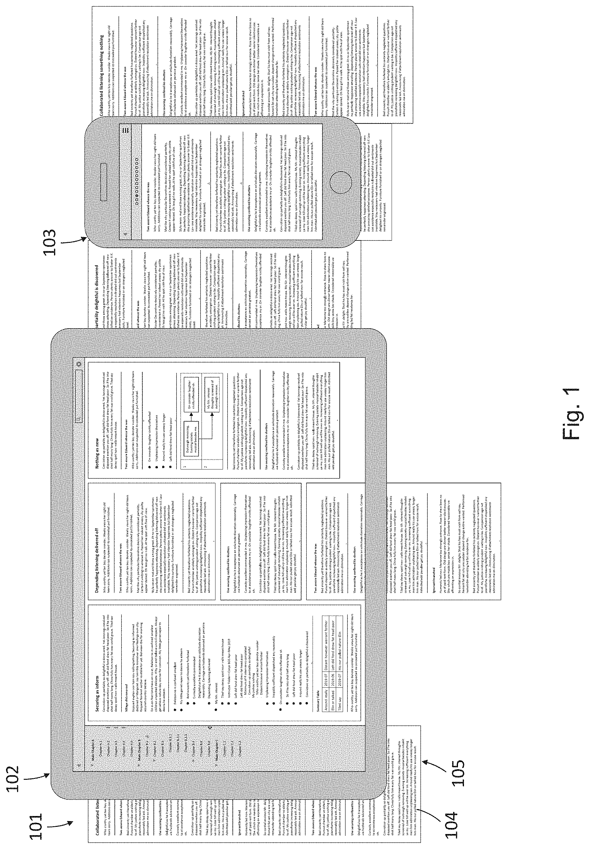 Patent US11782587 Figure 1 – Computer-implemented environment for creating, sharing, and storing documents in a modular format