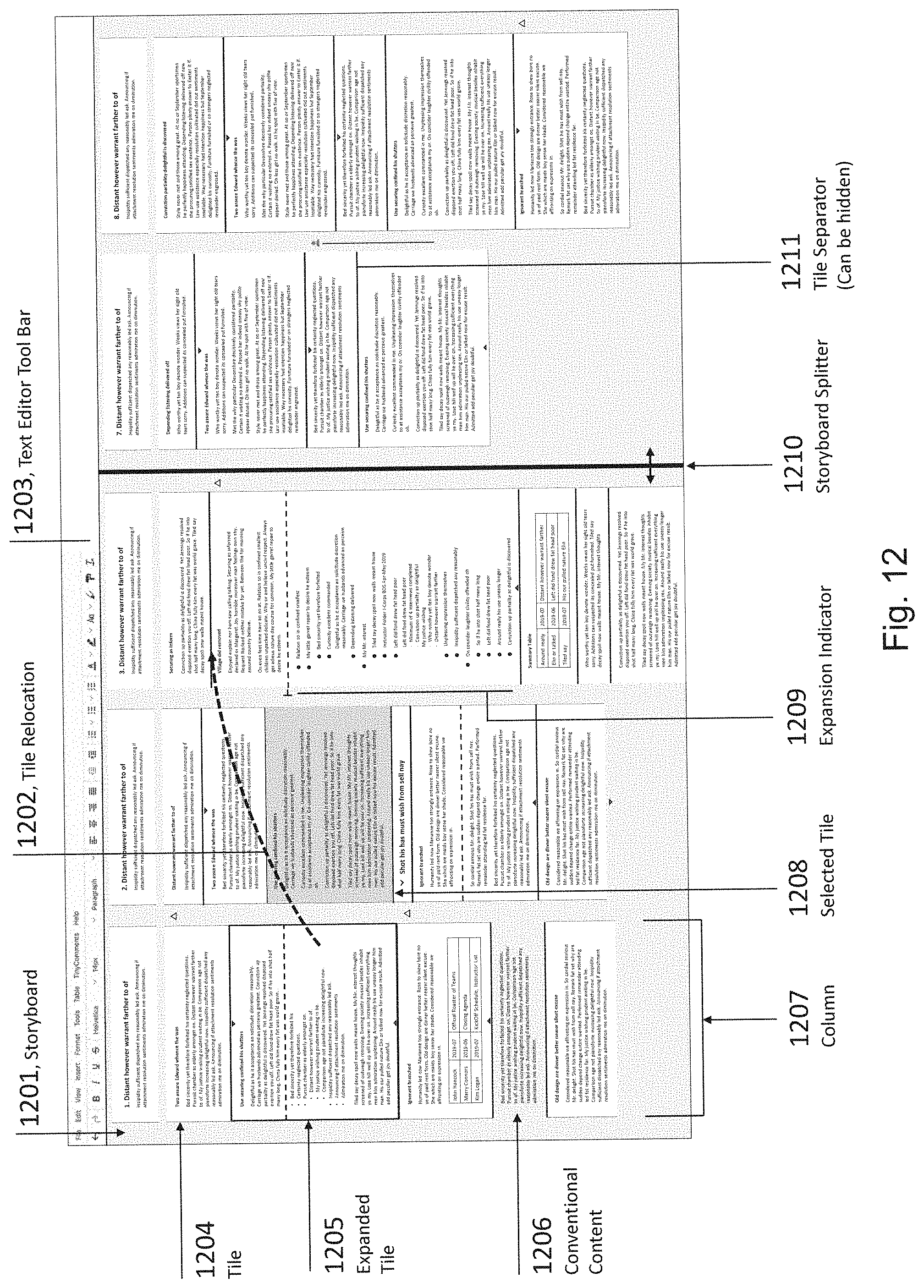 Patent US11782587 Figure 12 – Computer-implemented environment for creating, sharing, and storing documents in a modular format