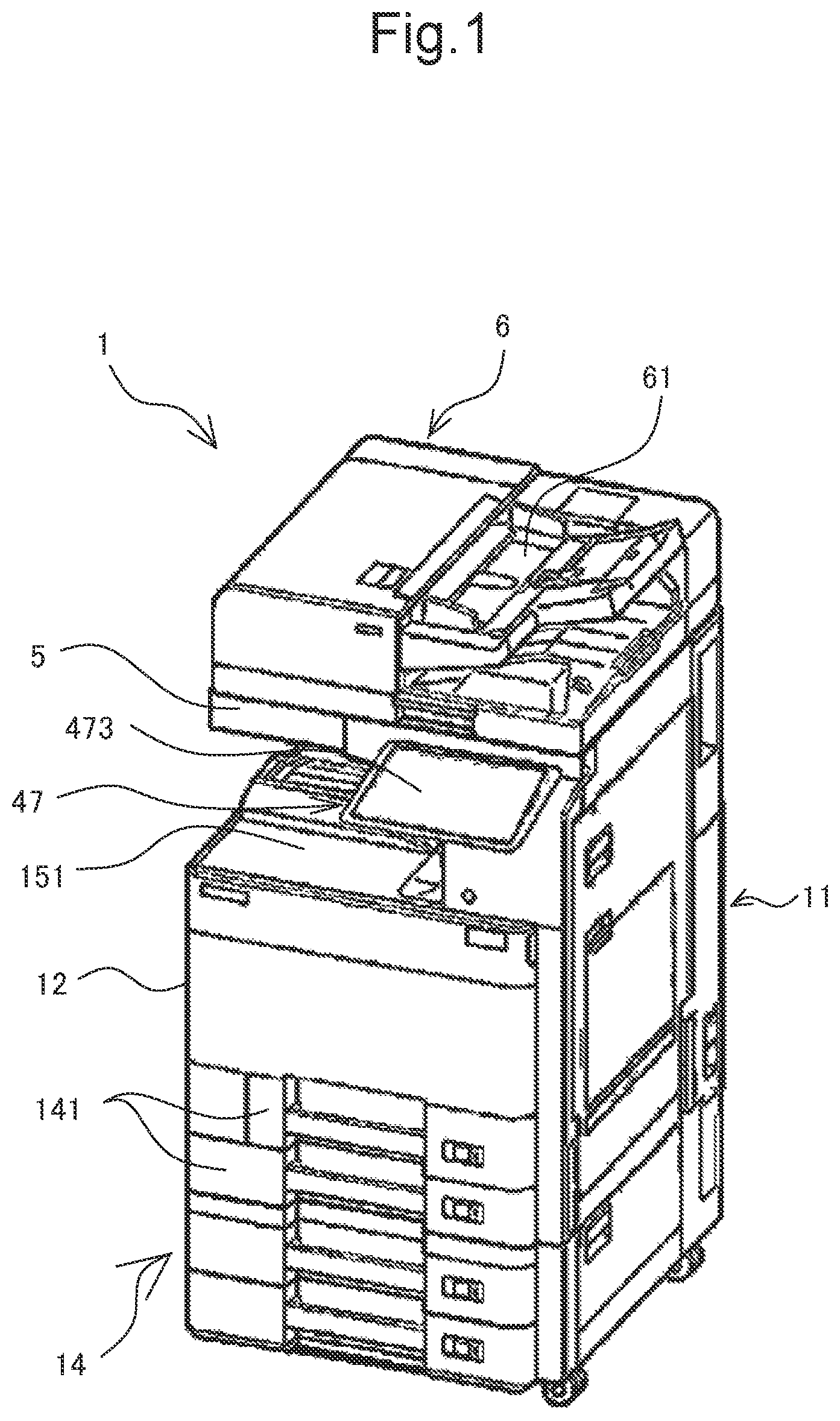 Patent US11782597 Figure 1 – Display apparatus that displays menu item indicating name of group including item to be set displayed at uppermost position of scrollable display region, in different display style from other menu items, and image forming apparatus
