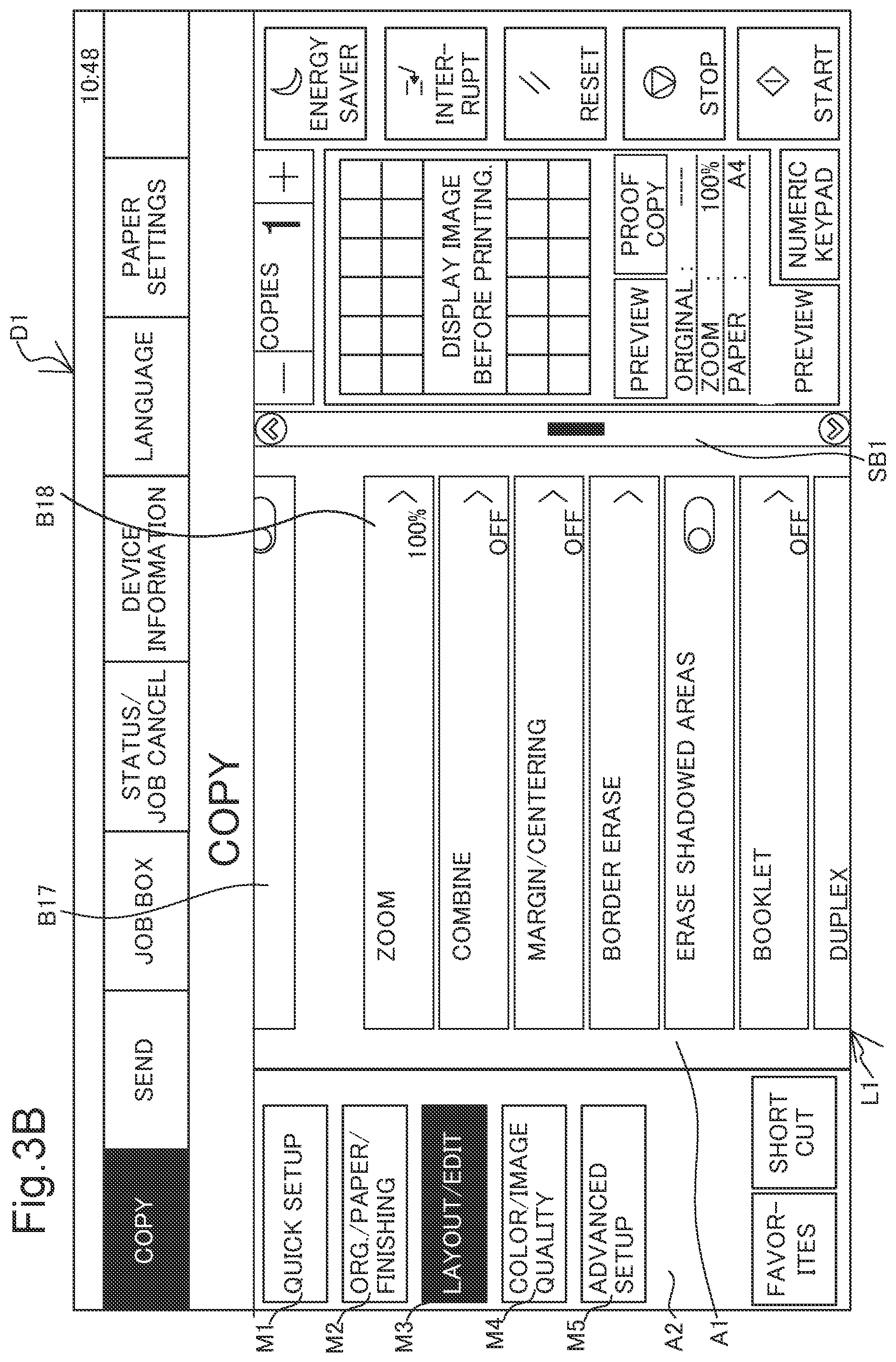 Patent US11782597 Figure 4 – Display apparatus that displays menu item indicating name of group including item to be set displayed at uppermost position of scrollable display region, in different display style from other menu items, and image forming apparatus