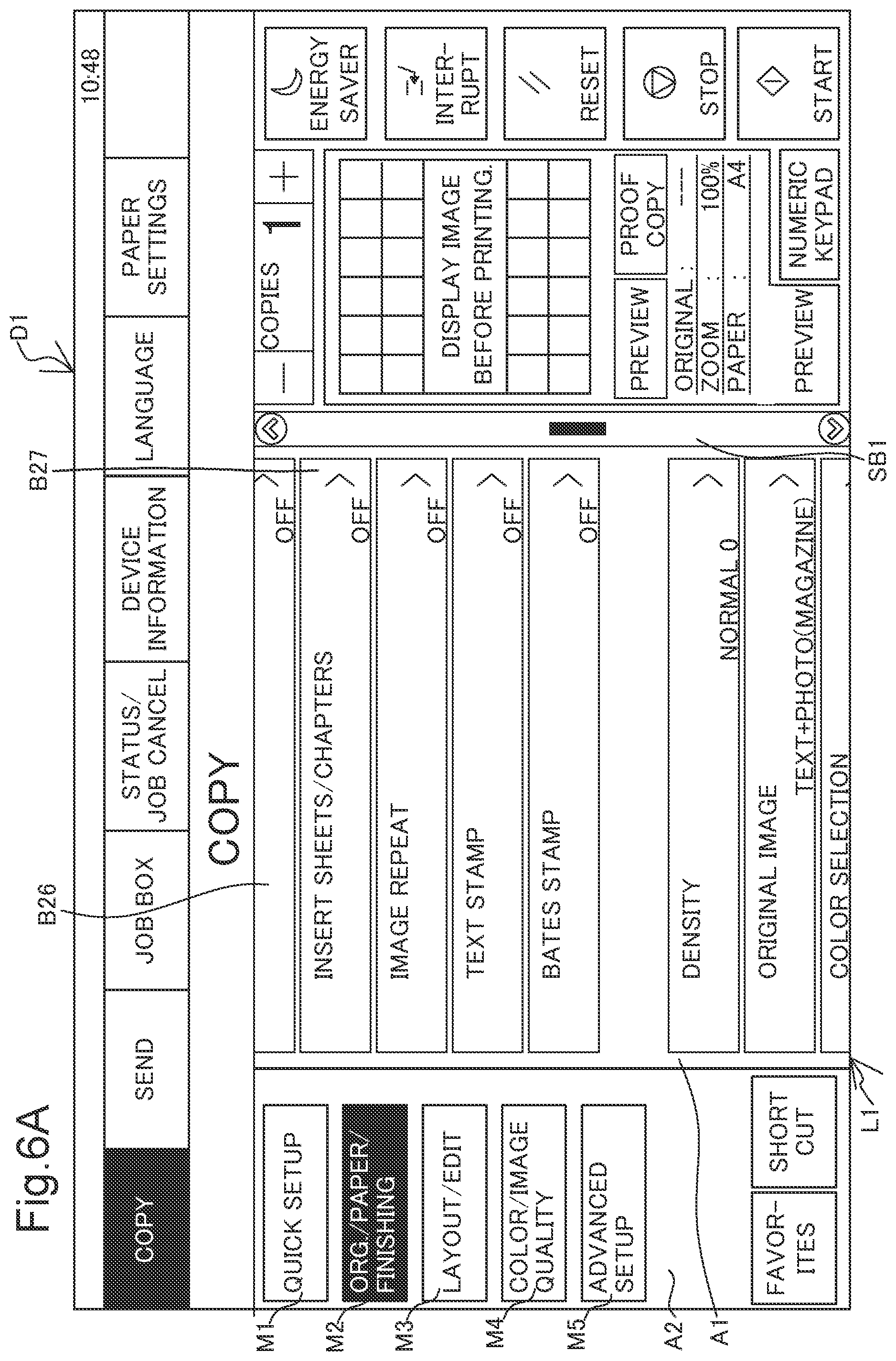 Patent US11782597 Figure 8 – Display apparatus that displays menu item indicating name of group including item to be set displayed at uppermost position of scrollable display region, in different display style from other menu items, and image forming apparatus