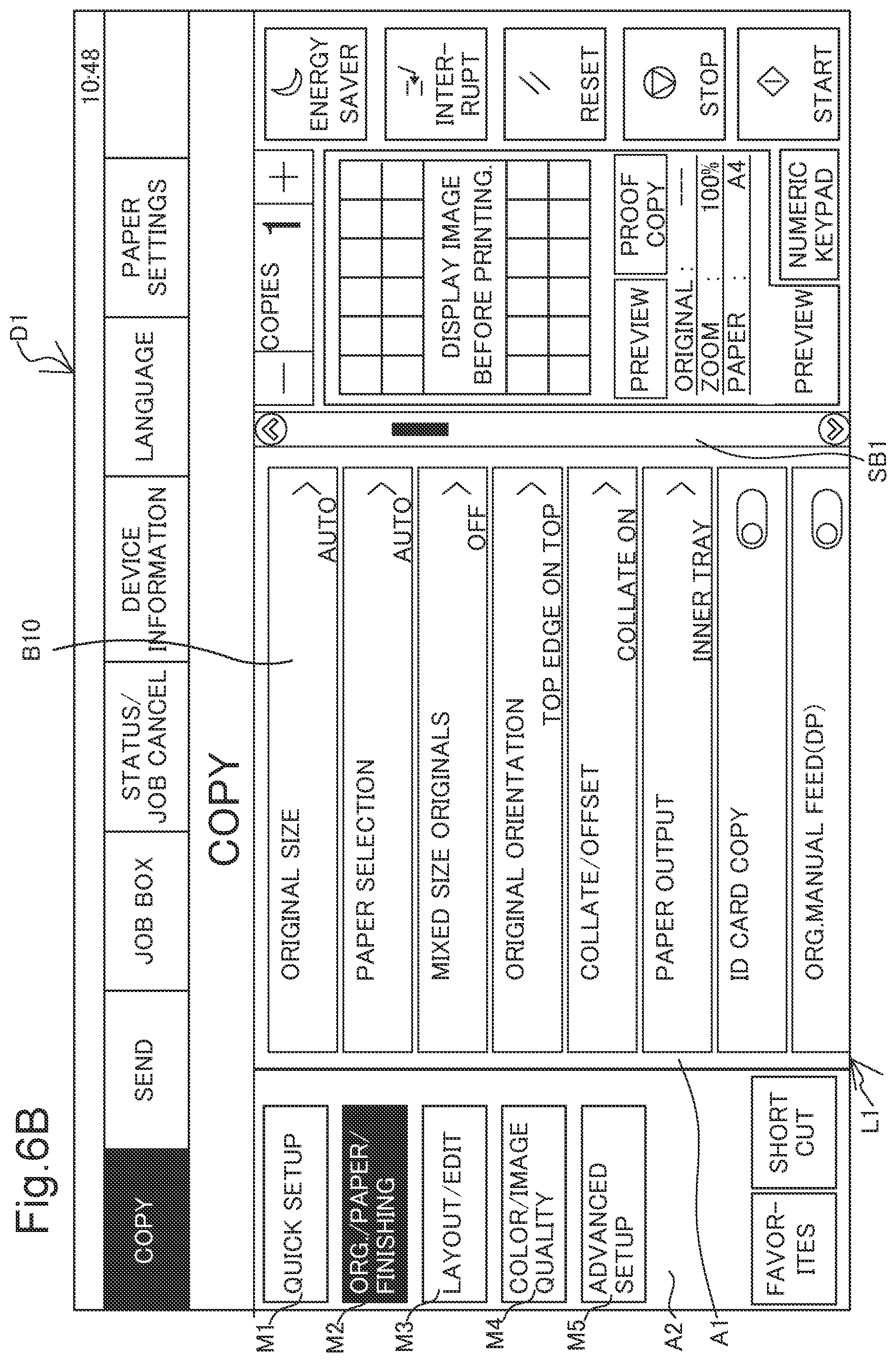 Patent US11782597 Figure 9 – Display apparatus that displays menu item indicating name of group including item to be set displayed at uppermost position of scrollable display region, in different display style from other menu items, and image forming apparatus