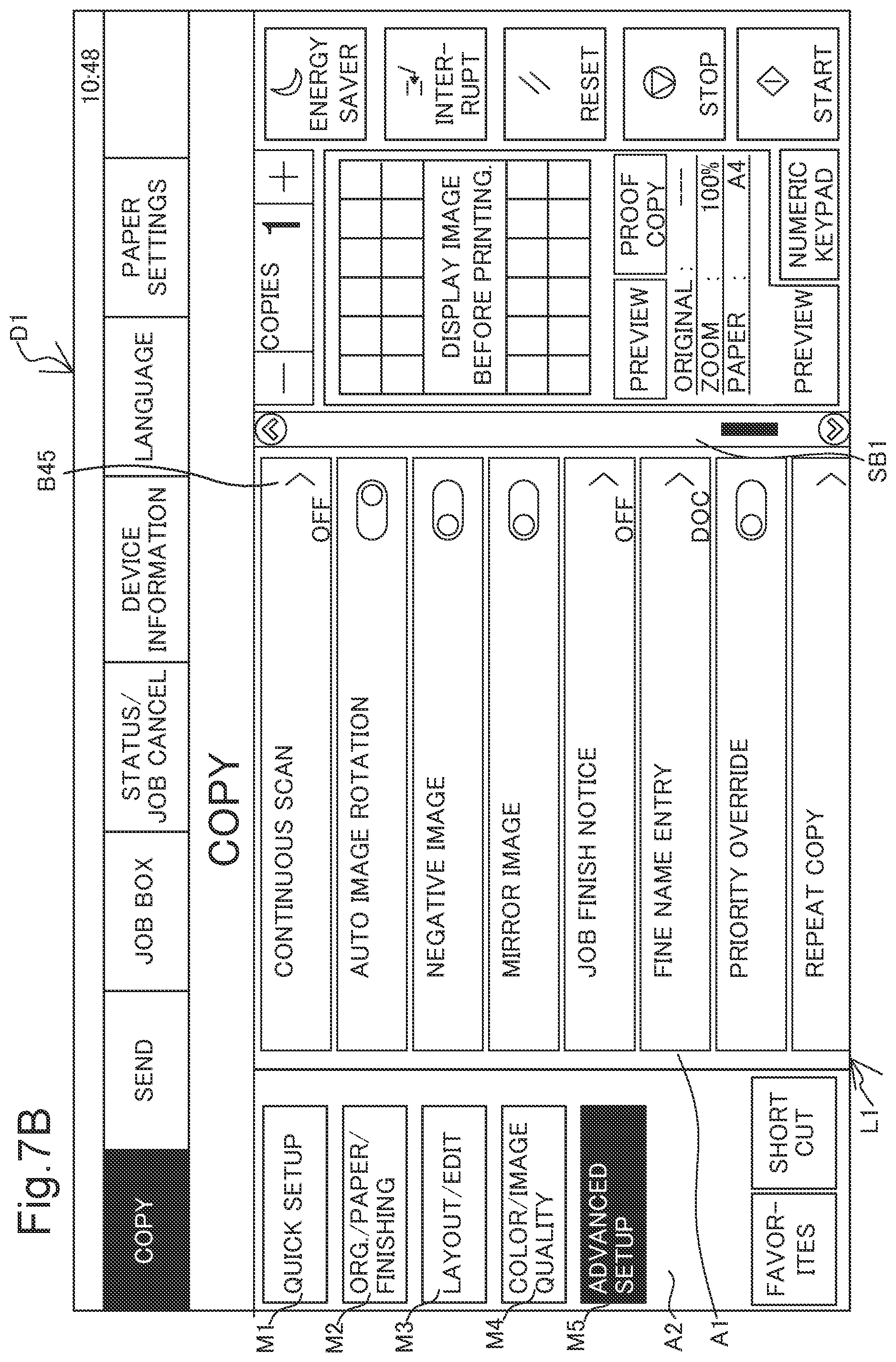 Patent US11782597 Figure 11 – Display apparatus that displays menu item indicating name of group including item to be set displayed at uppermost position of scrollable display region, in different display style from other menu items, and image forming apparatus