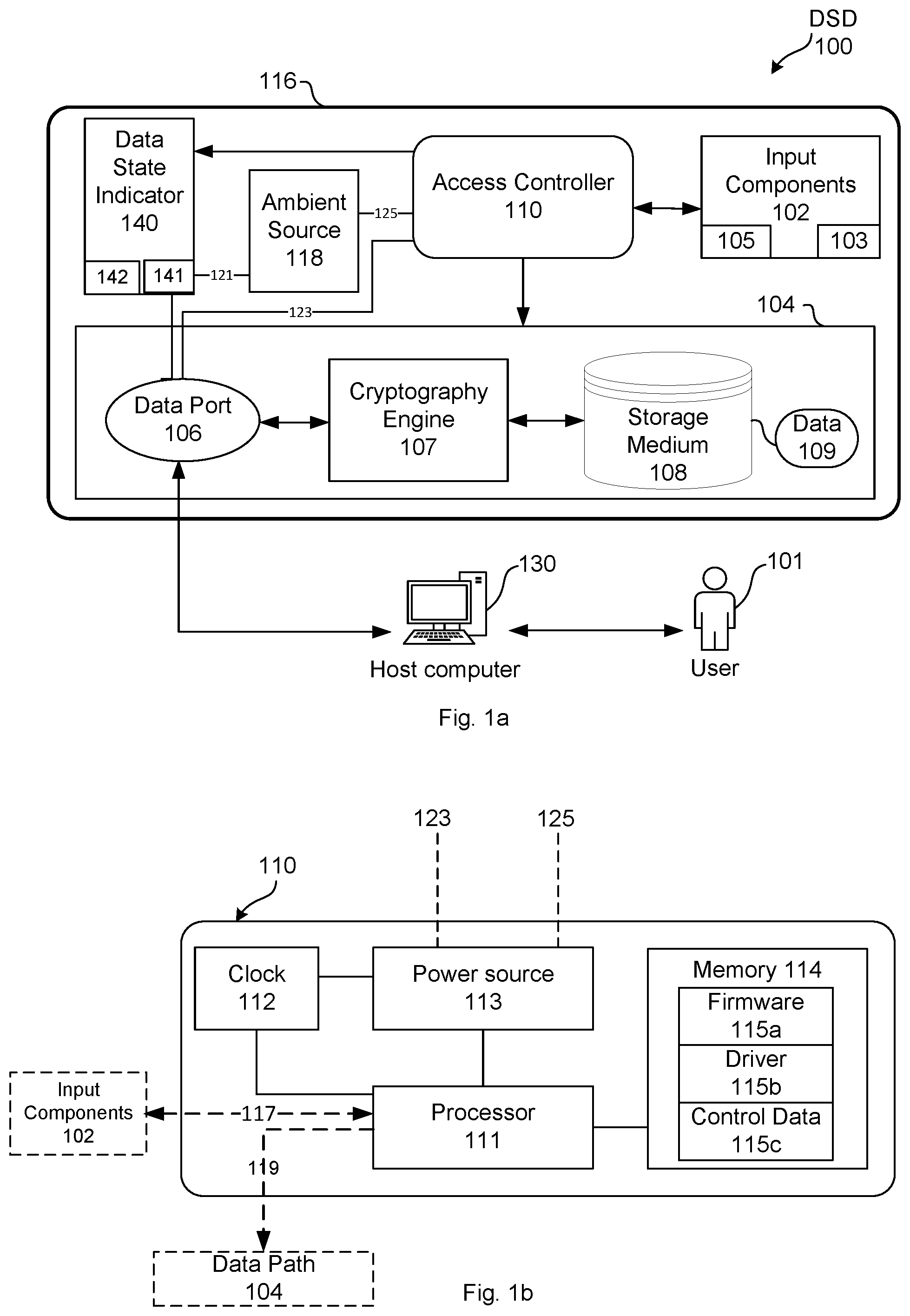 Patent US11782621 Figure 1 – Lock or unlock indicator on a data storage device