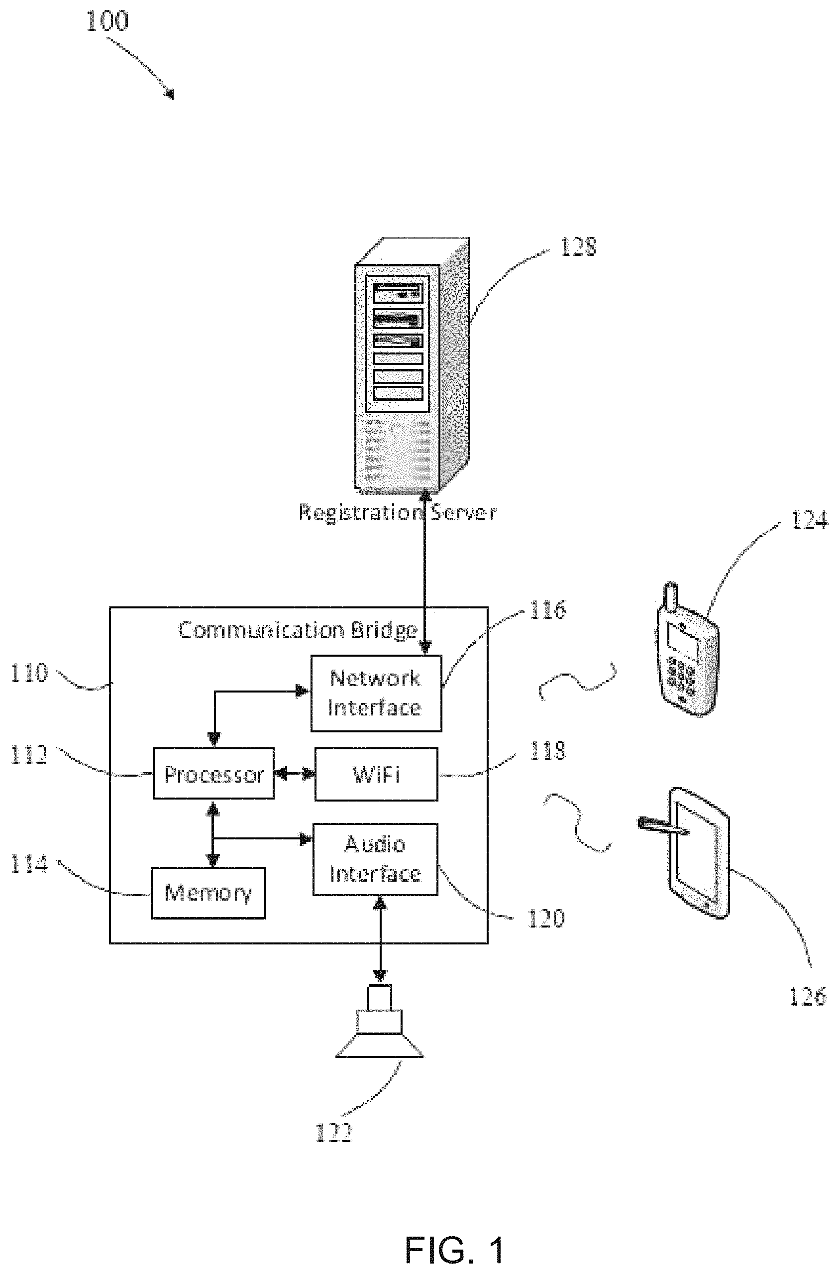 Patent US11782674 Figure 1 – Centrally controlling communication at a venue