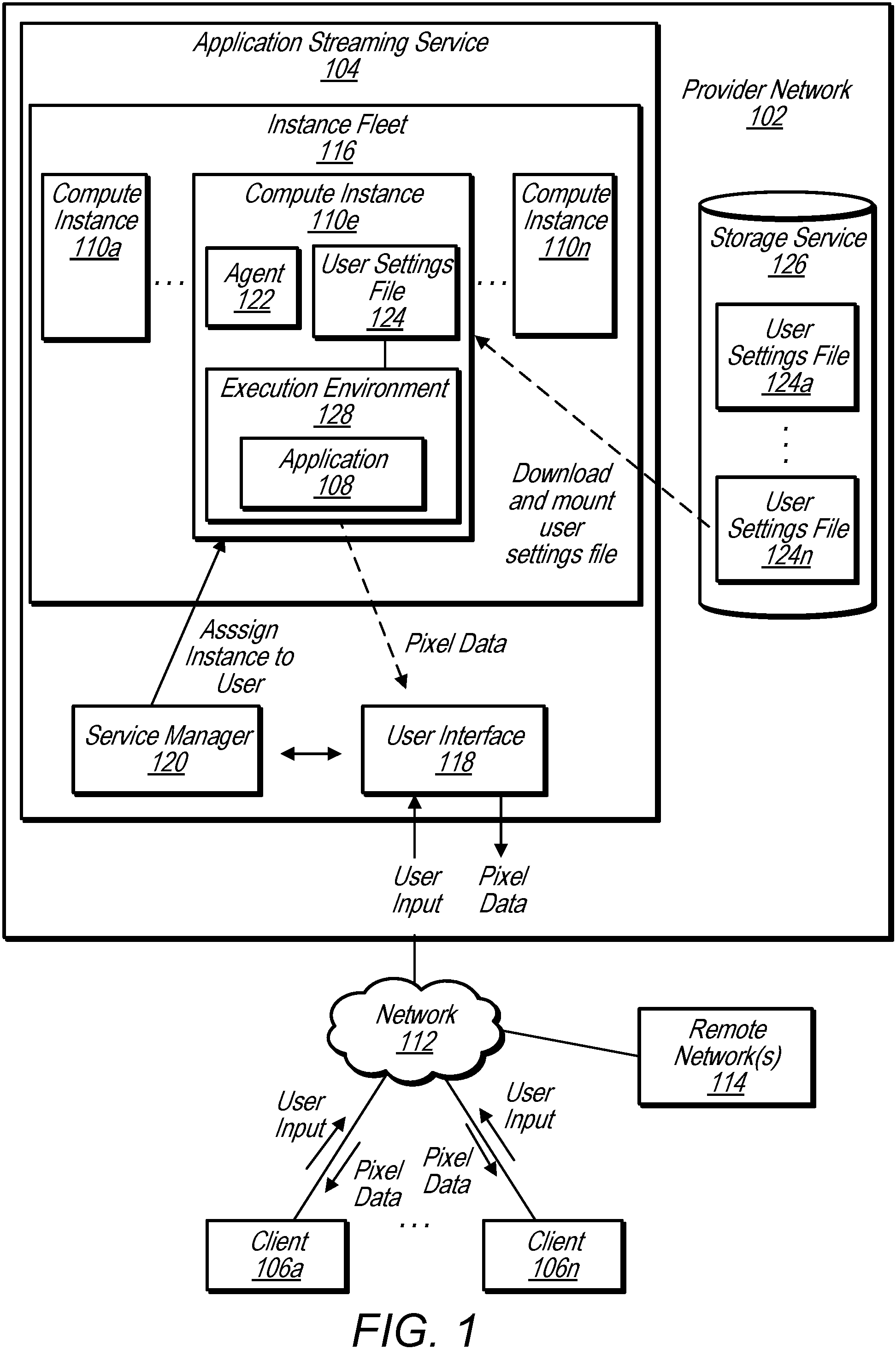 Patent US11782731 Figure 1 – Persisting user settings for non-persistent application streaming environments