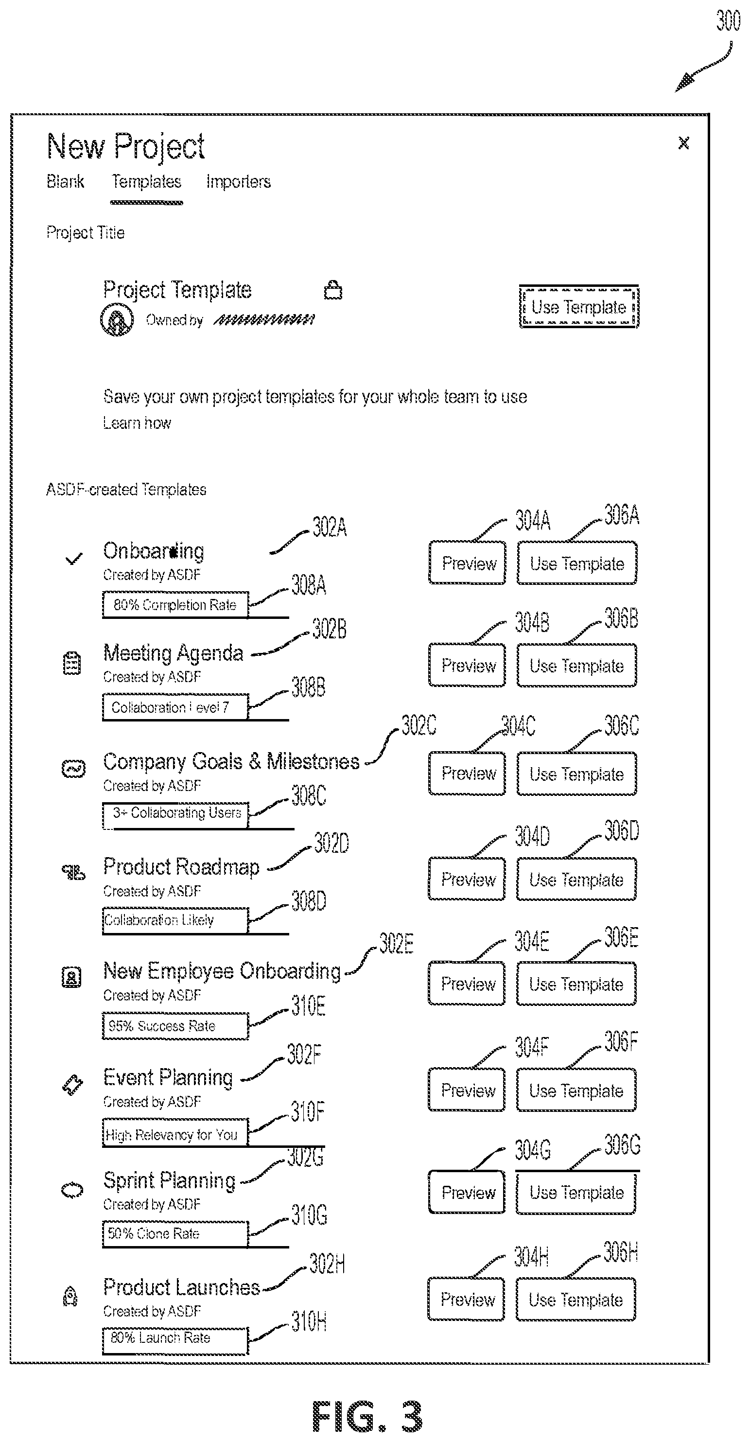 Patent US11782737 Figure 3 – Systems and methods for determining and presenting a graphical user interface including template metrics