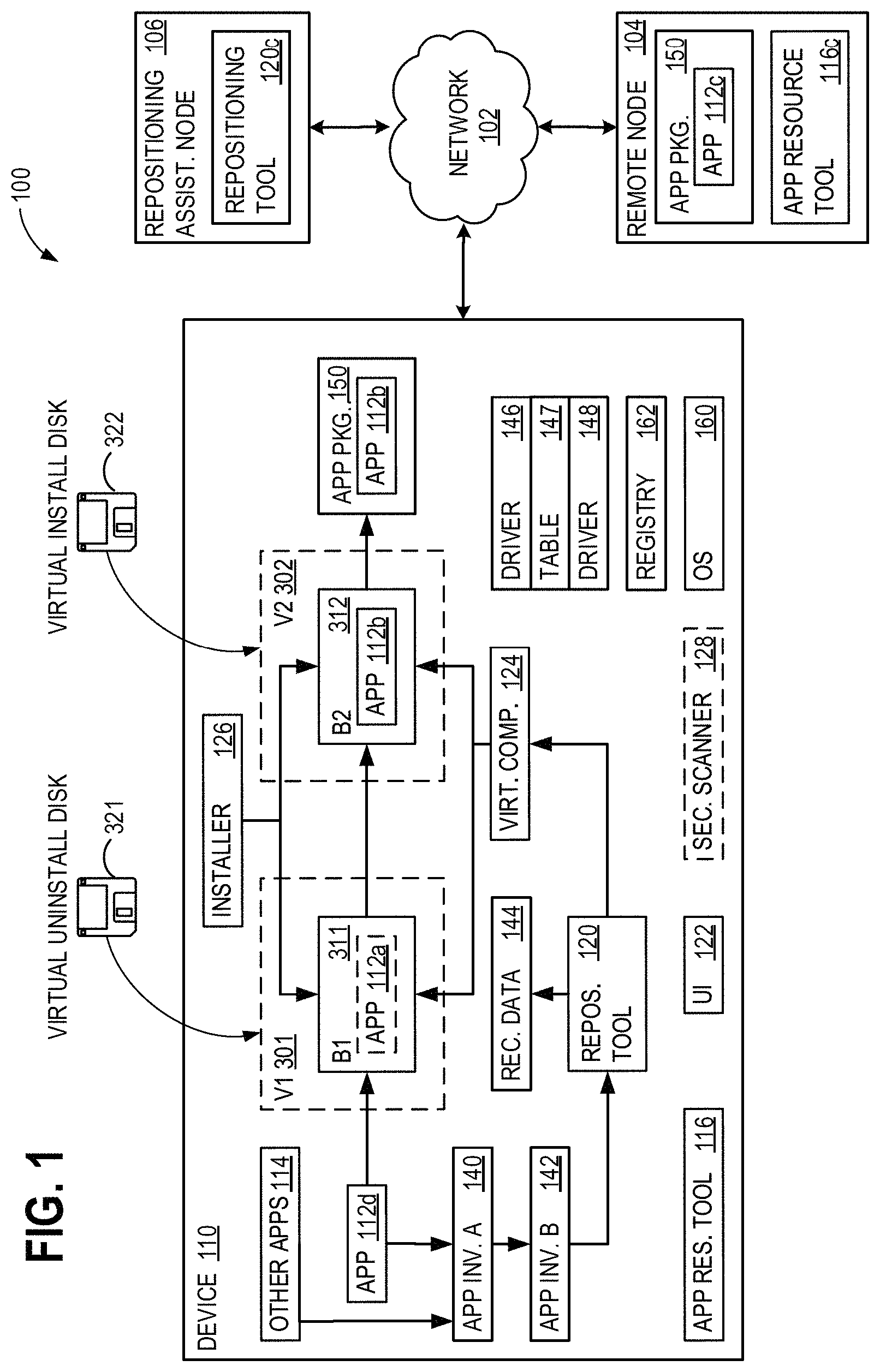 Patent US11782754 Figure 1 – Repositioning applications from physical devices to the cloud