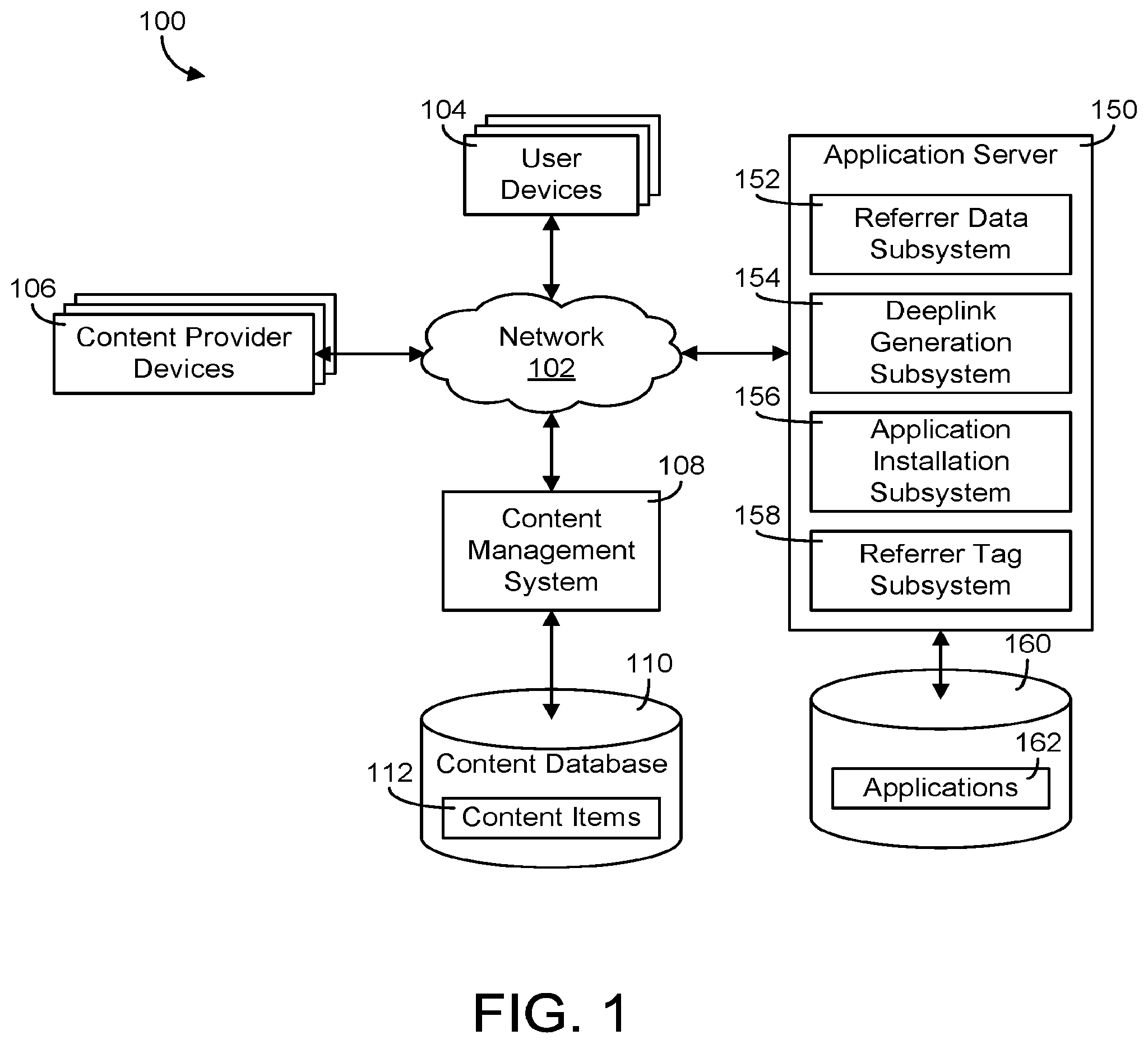 Patent US11782776 Figure 1 – Generating deeplinks for applications based on multi-level referrer data