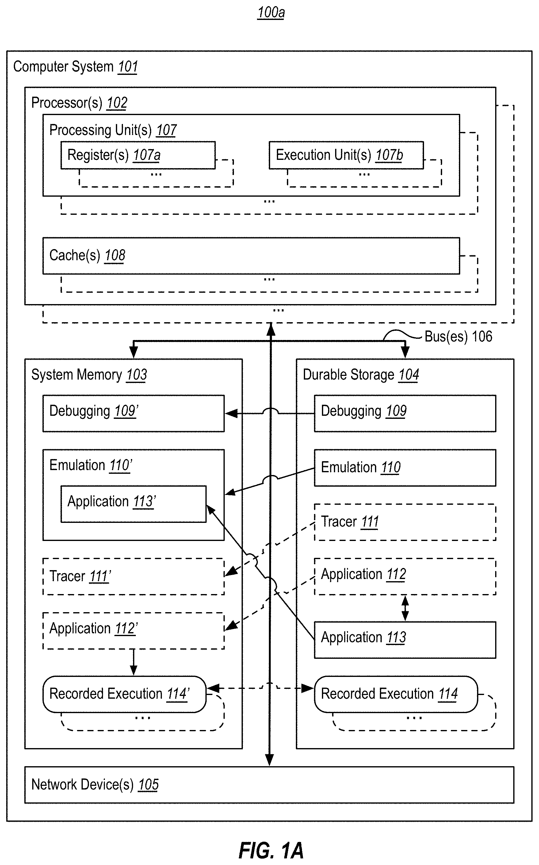 Patent US11782816 Figure 1 – Input/output location transformations when emulating non-traced code with a recorded execution of traced code