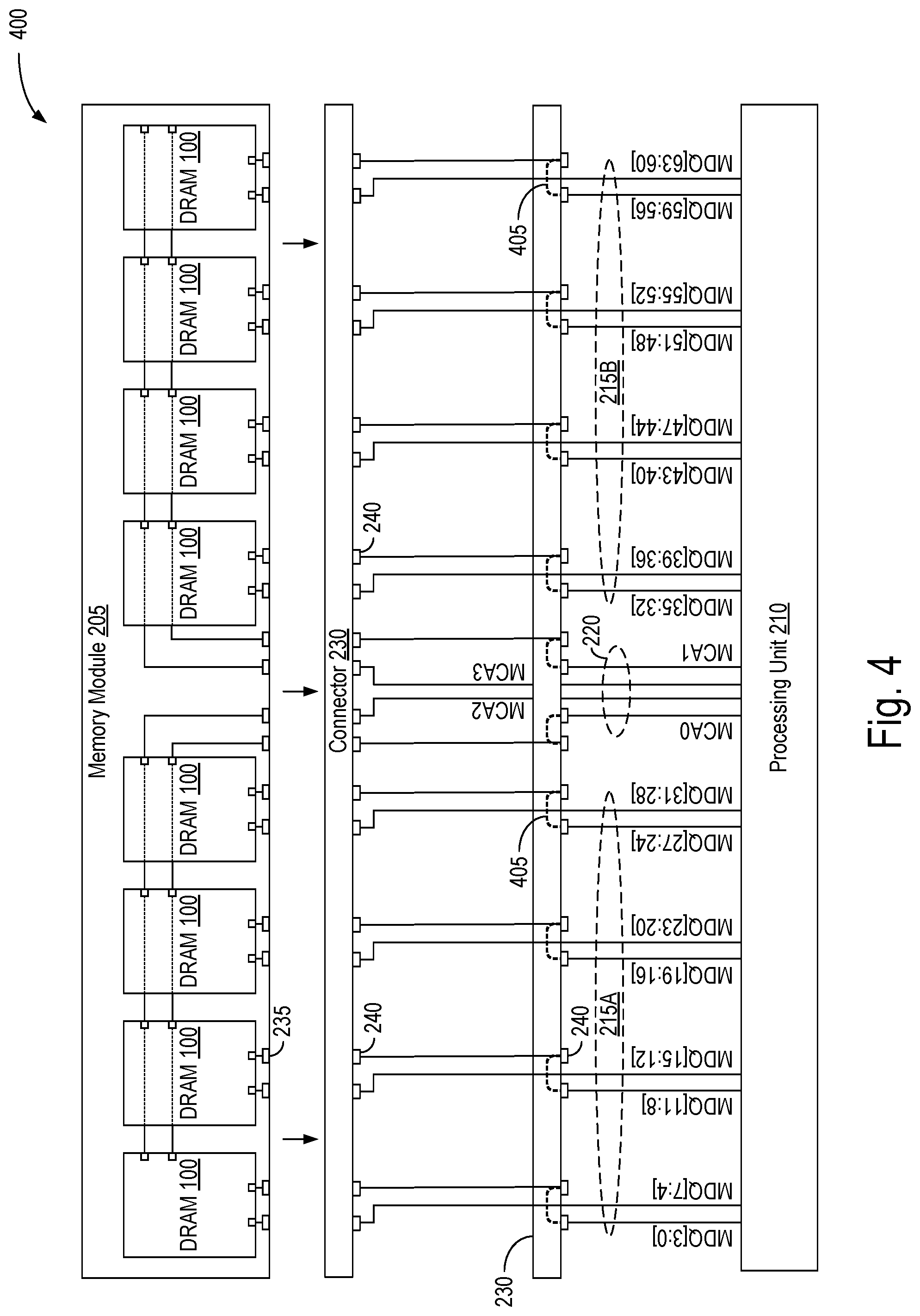 Patent US11782863 Figure 4 – Memory module with configurable command buffer