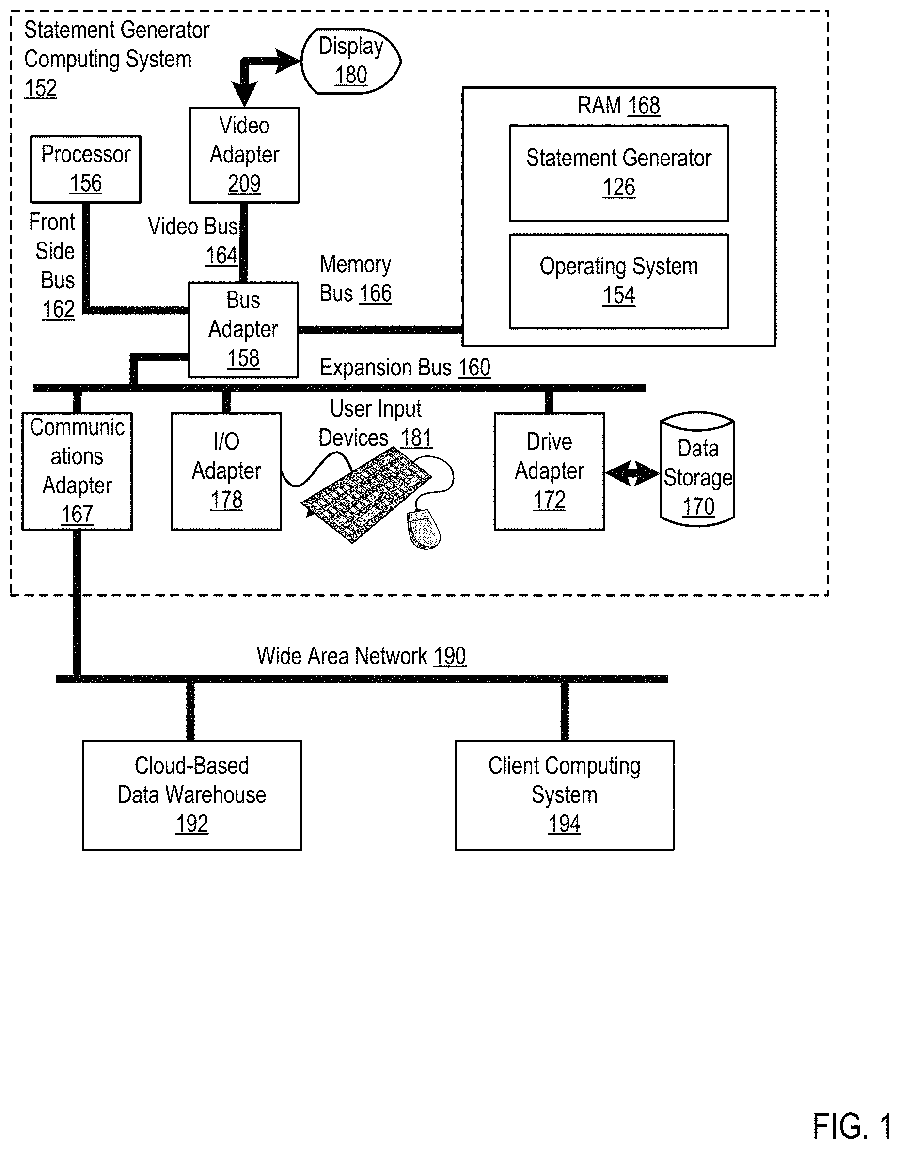 Patent US11782903 Figure 1 – Database writeback using an intermediary statement generator