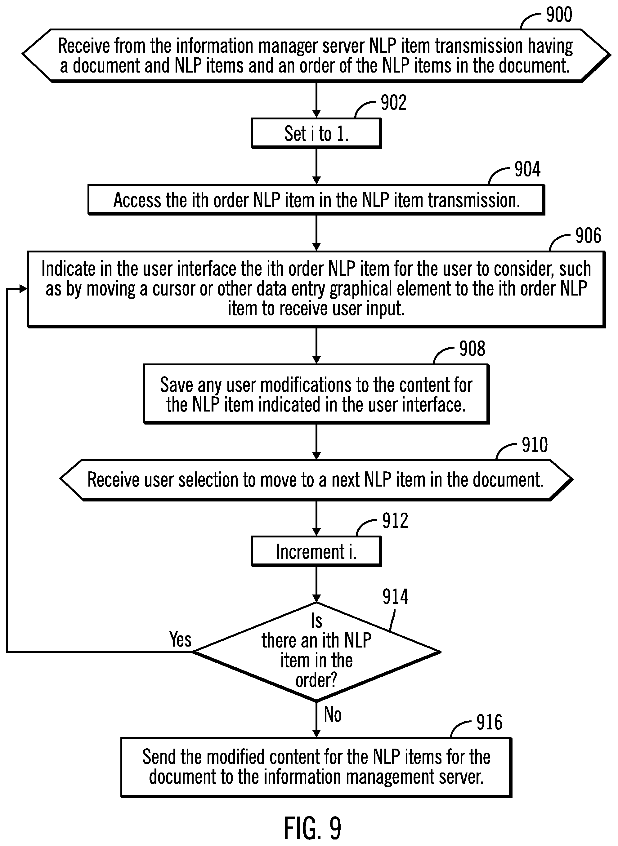 Patent US11782967 Figure 6 – Determining user interactions with natural language processor (NPL) items in documents to determine priorities to present NPL items in documents to review
