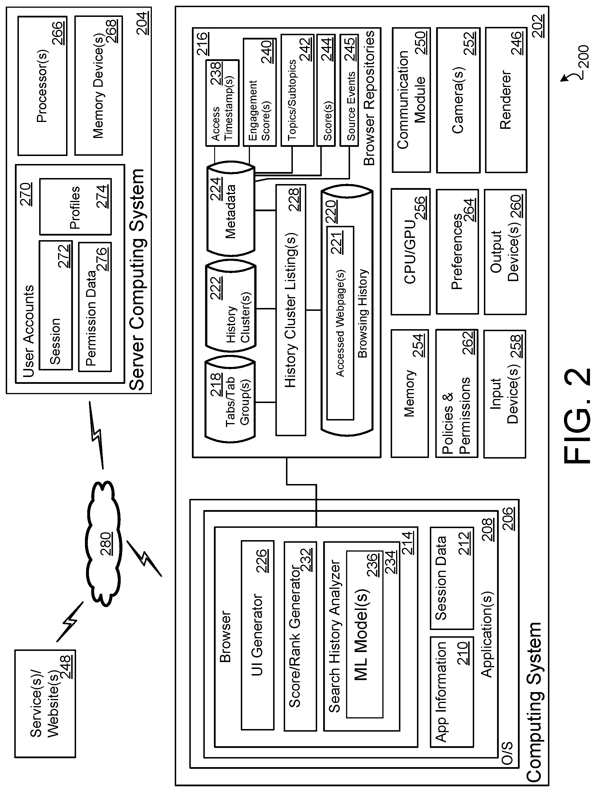 Patent US11783003 Figure 2 – User interfaces for surfacing web browser history data