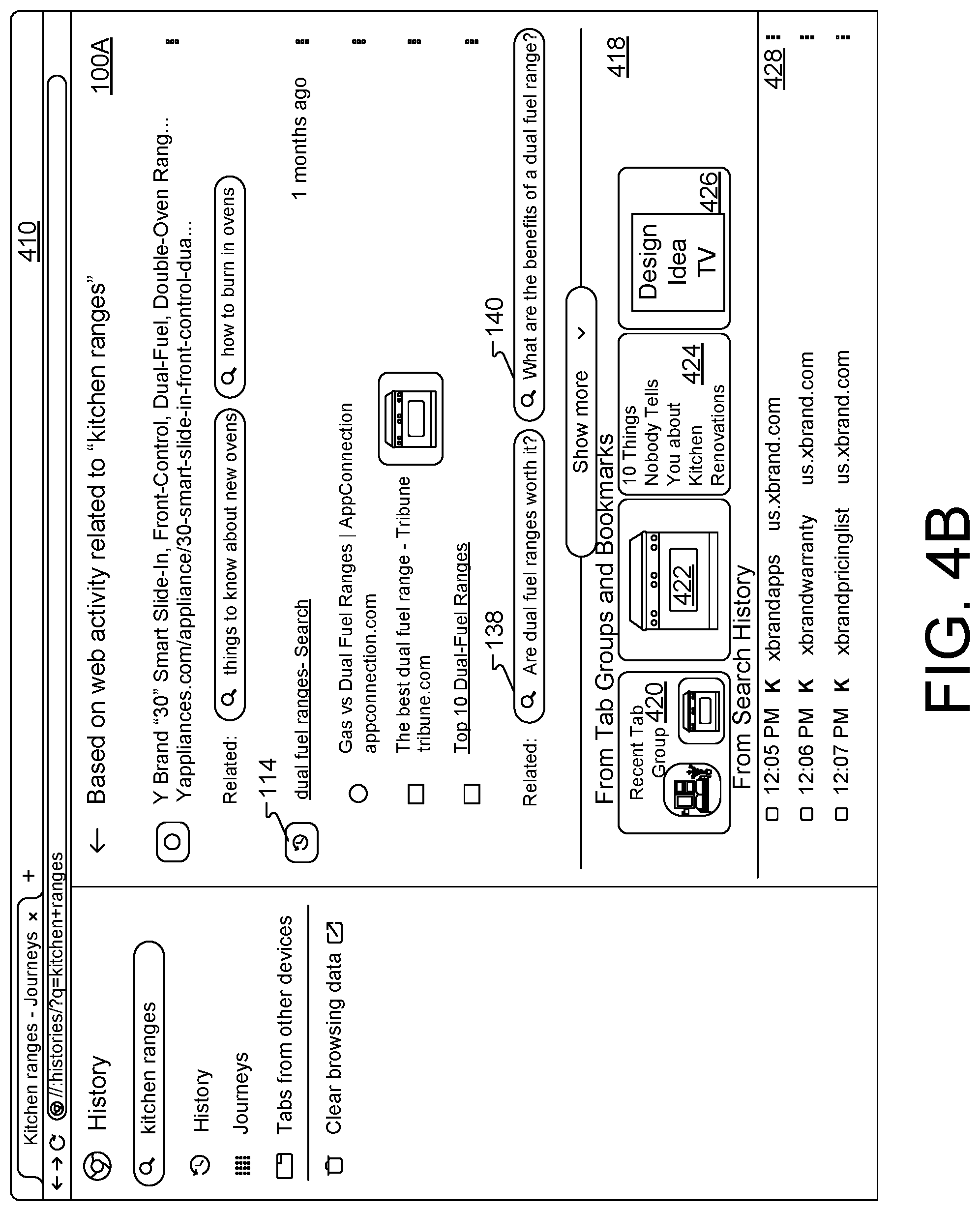 Patent US11783003 Figure 5 – User interfaces for surfacing web browser history data