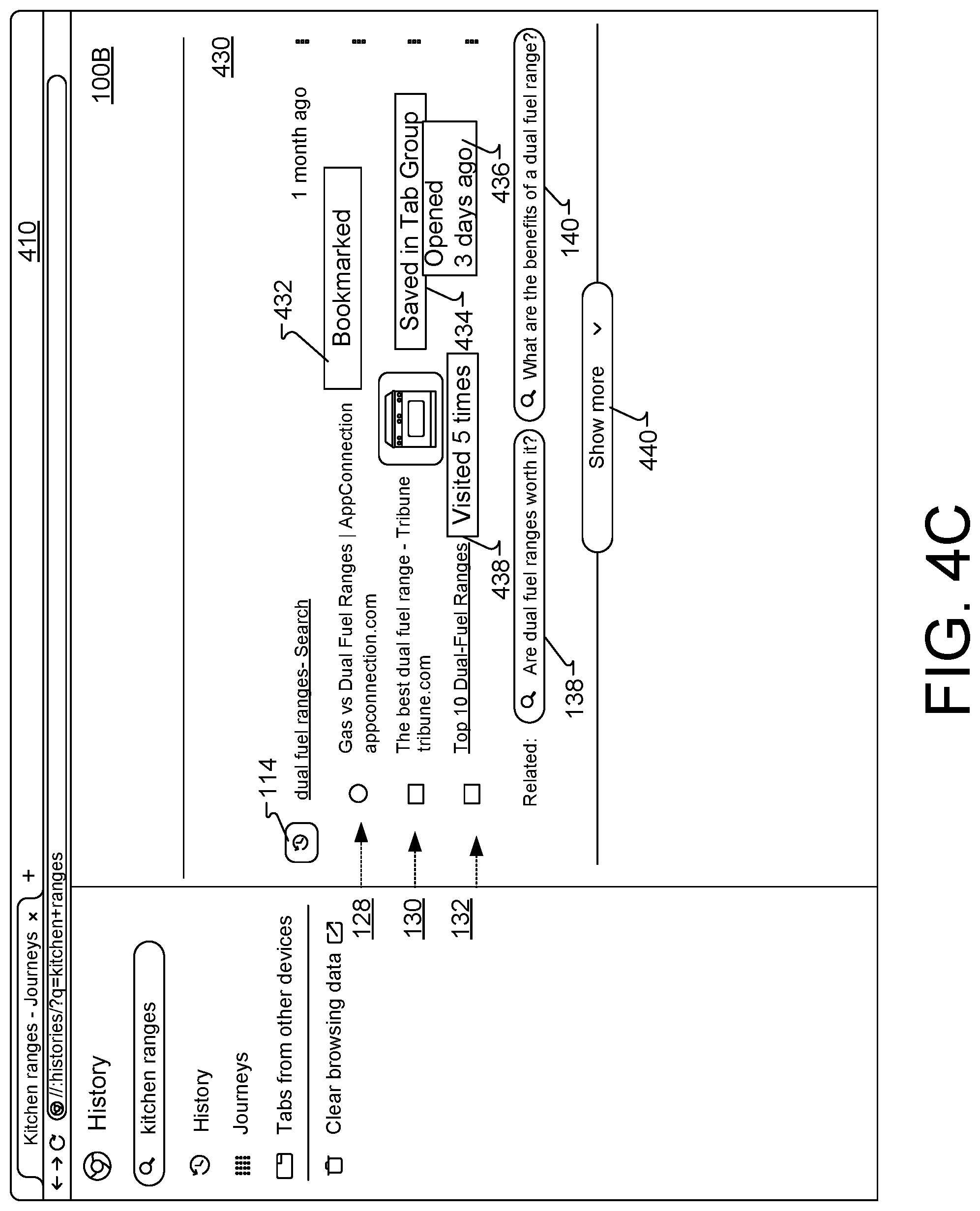 Patent US11783003 Figure 6 – User interfaces for surfacing web browser history data