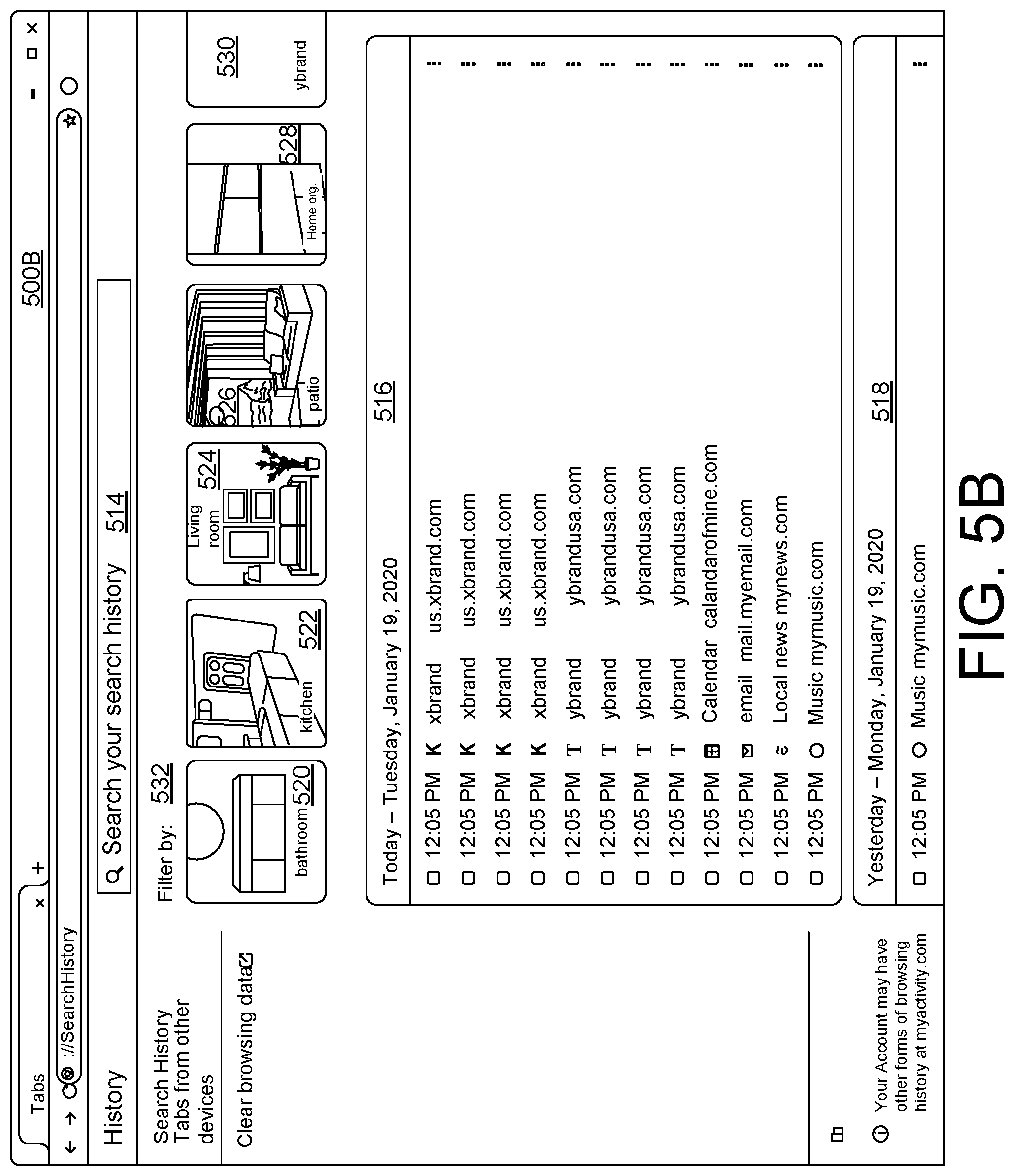 Patent US11783003 Figure 8 – User interfaces for surfacing web browser history data