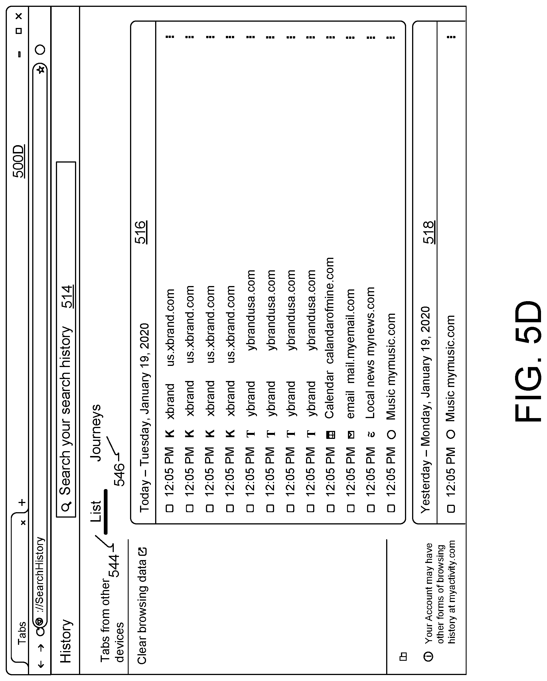 Patent US11783003 Figure 10 – User interfaces for surfacing web browser history data