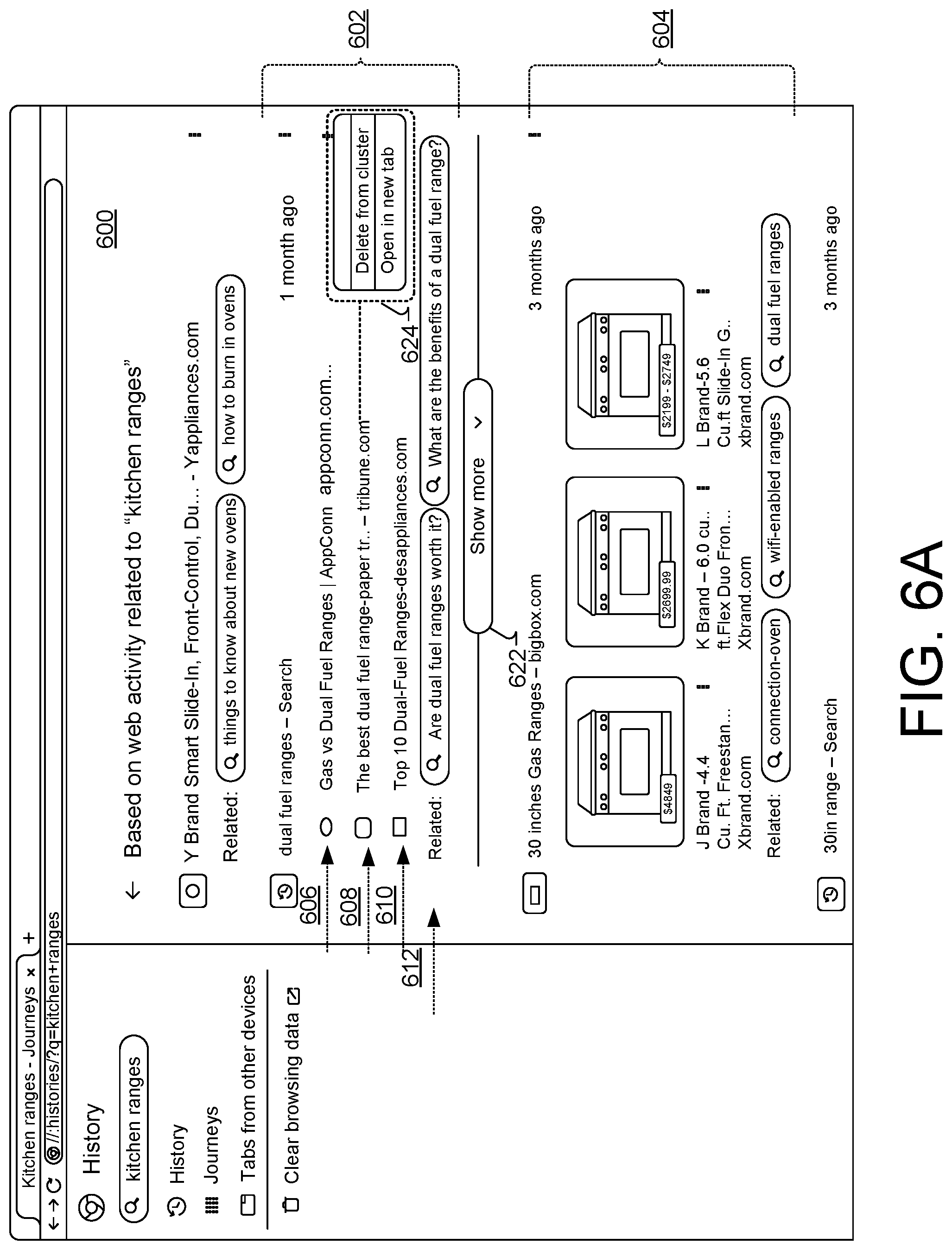 Patent US11783003 Figure 12 – User interfaces for surfacing web browser history data
