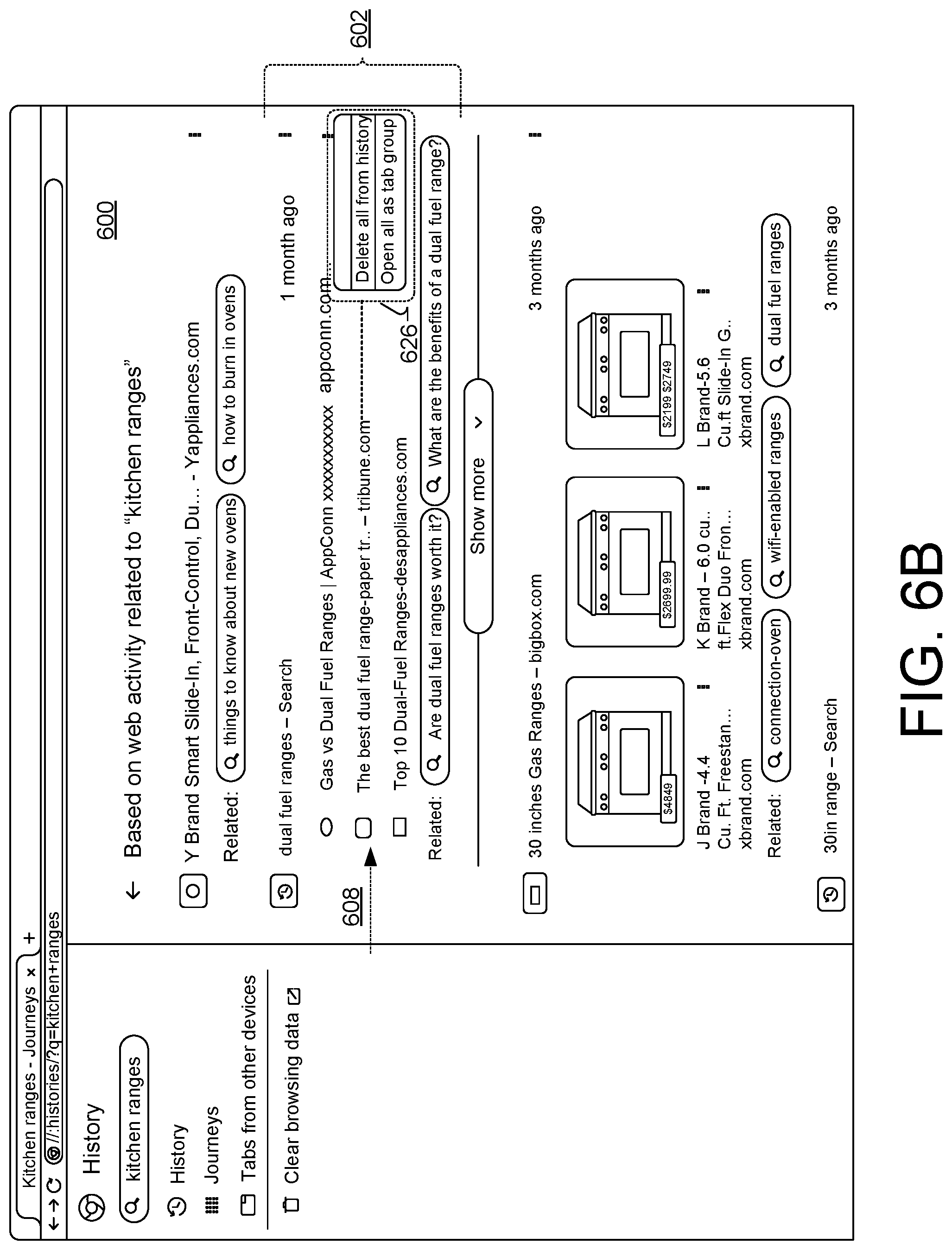 Patent US11783003 Figure 13 – User interfaces for surfacing web browser history data