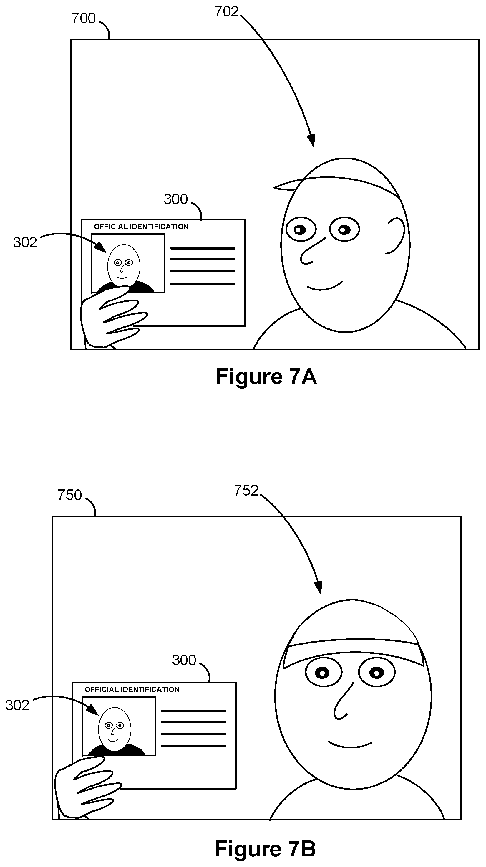 Patent US11783017 Figure 7 – Authentication using facial image comparison