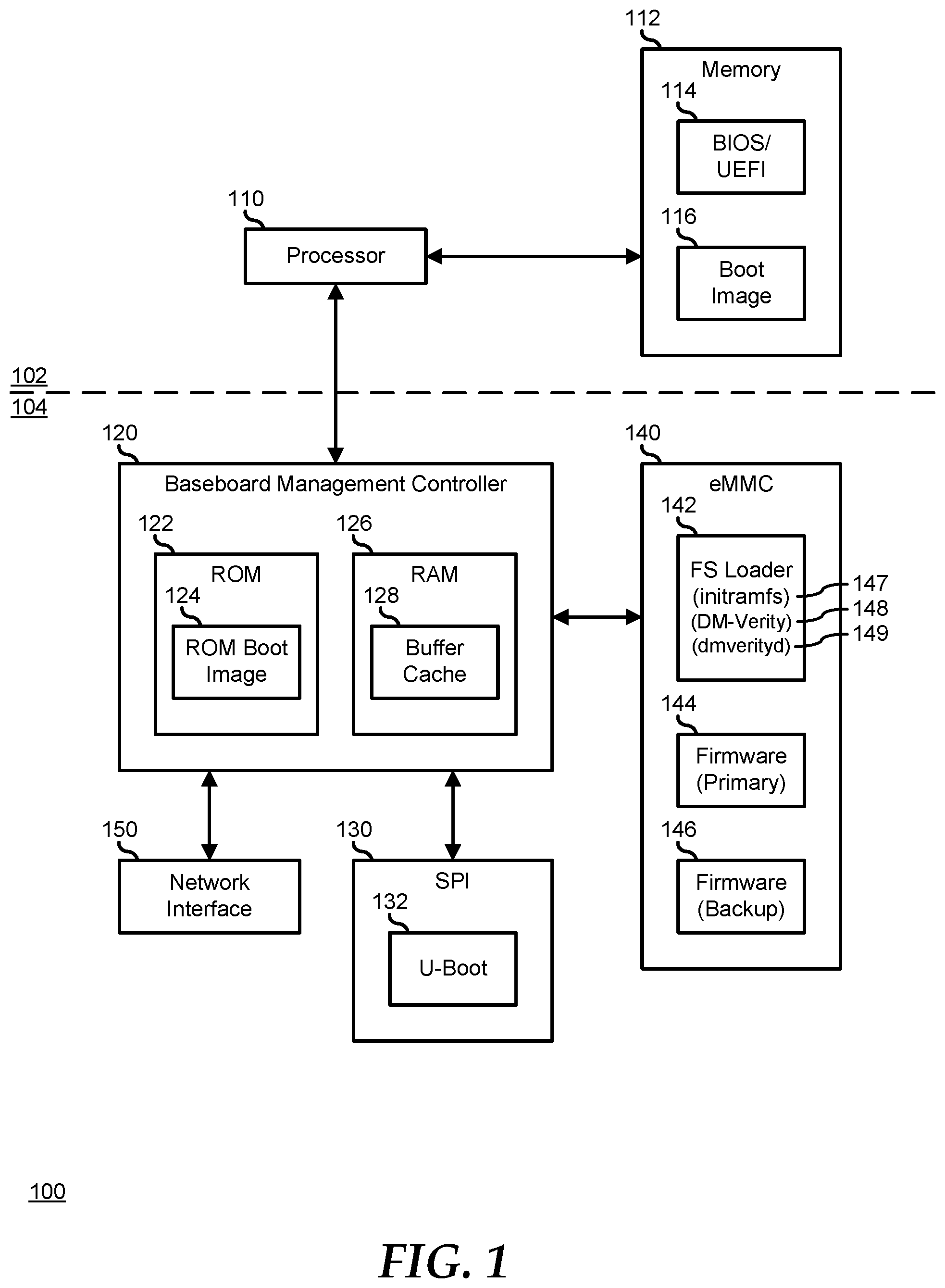 Patent US11783040 — Cryptographically verifying a firmware image with boot speed in an information handling system — Figure 1