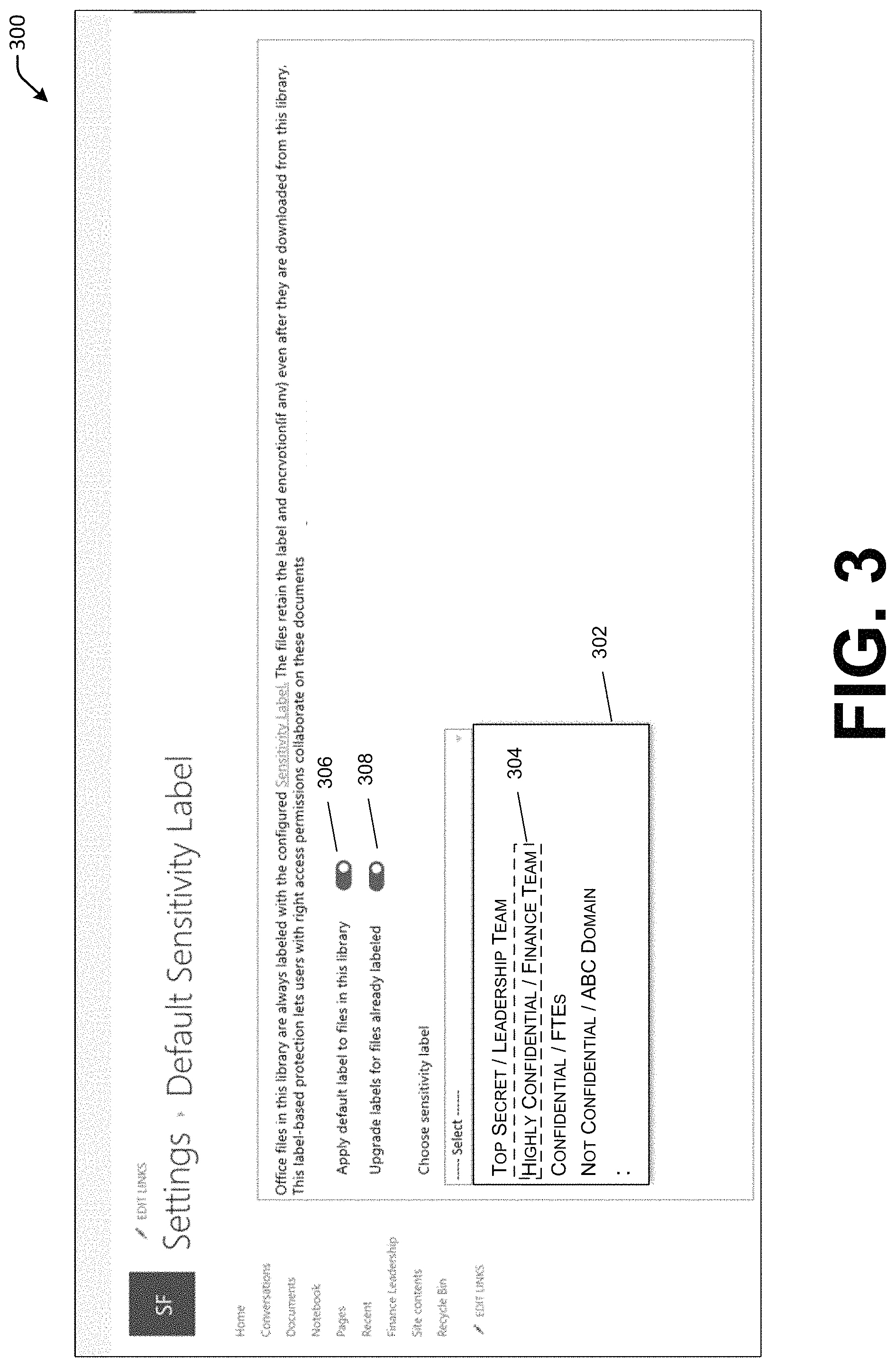 Patent US11783073 Figure 3 – Configuration of default sensitivity labels for network file storage locations