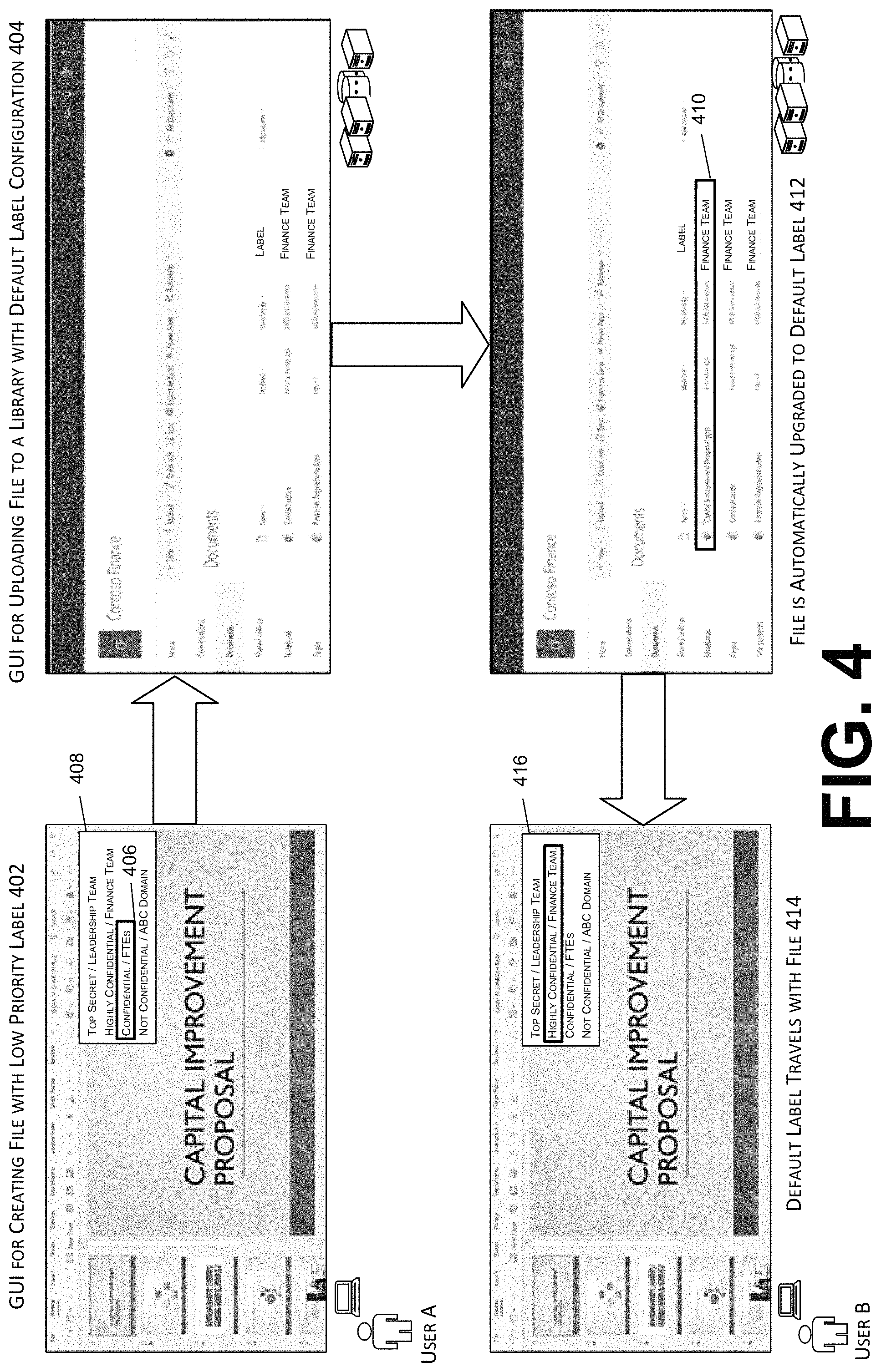 Patent US11783073 Figure 4 – Configuration of default sensitivity labels for network file storage locations