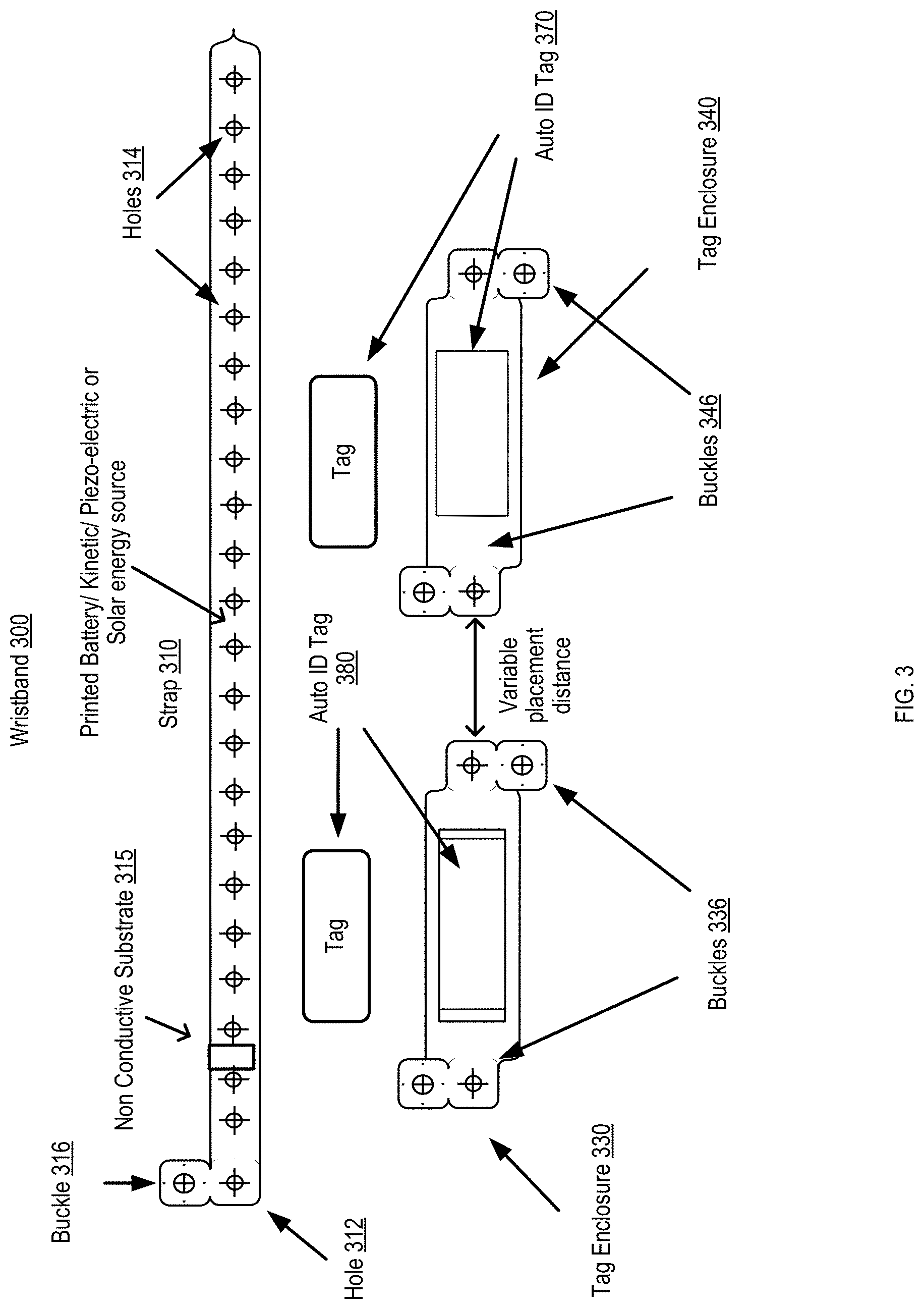 Patent US11783157 Figure 3 – Radio-frequency identification wristband with surface acoustic wave sensor