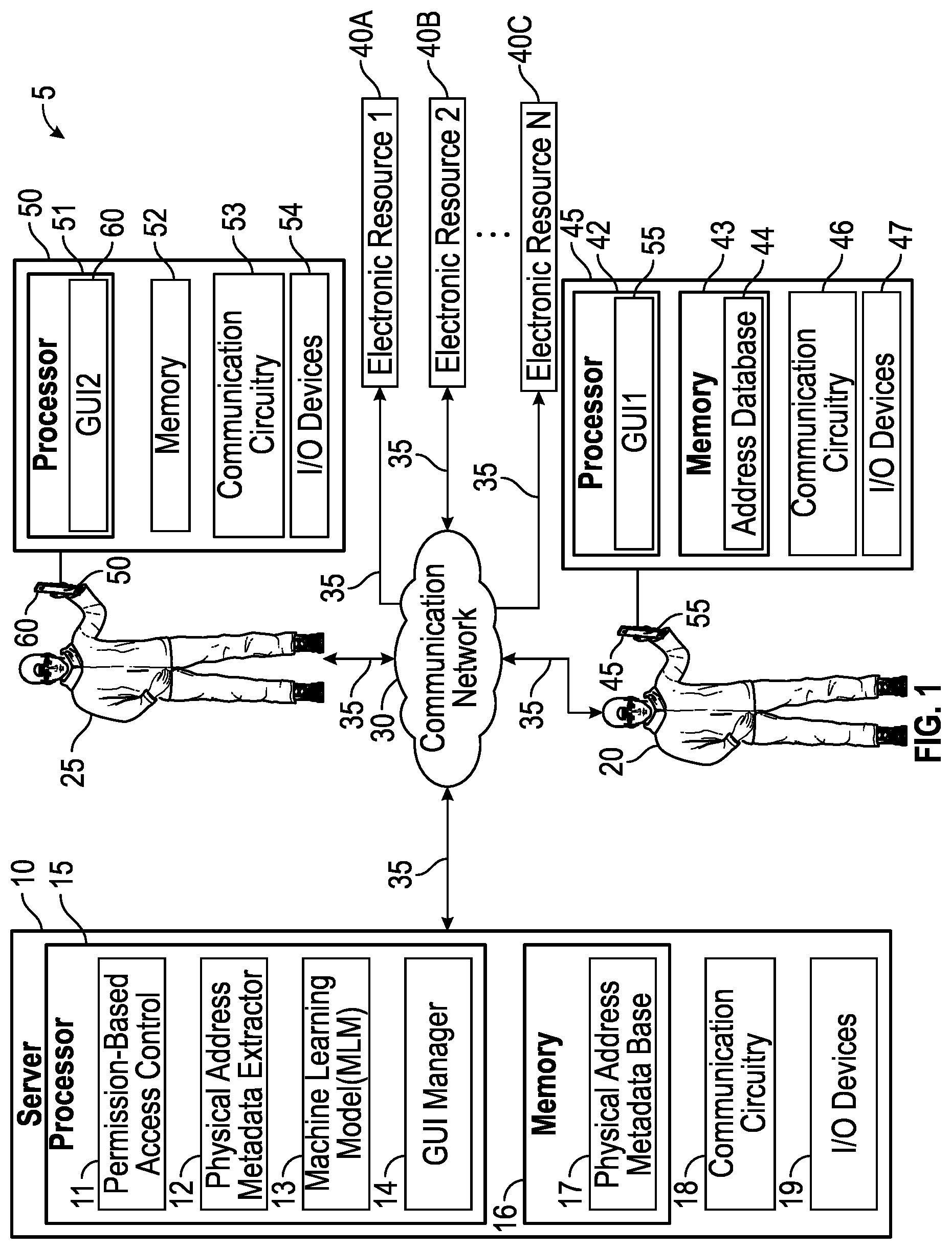 Patent US11783272 Figure 1 – Systems for implementing a permission-based automatic update of physical addresses in a database and methods of use thereof