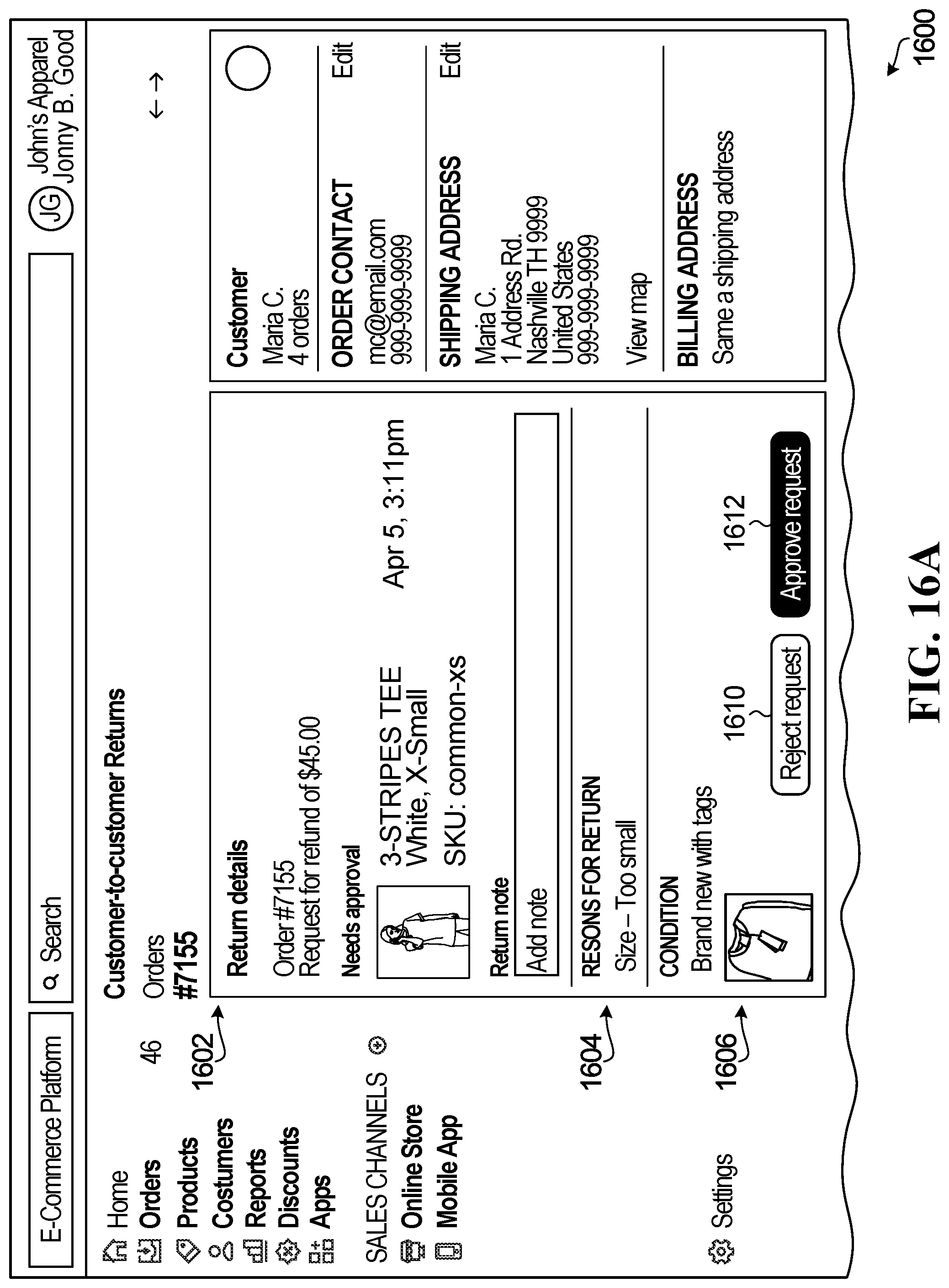 Patent US11783284 Figure 16 – Systems and methods for facilitating e-commerce product returns using an online marketplace
