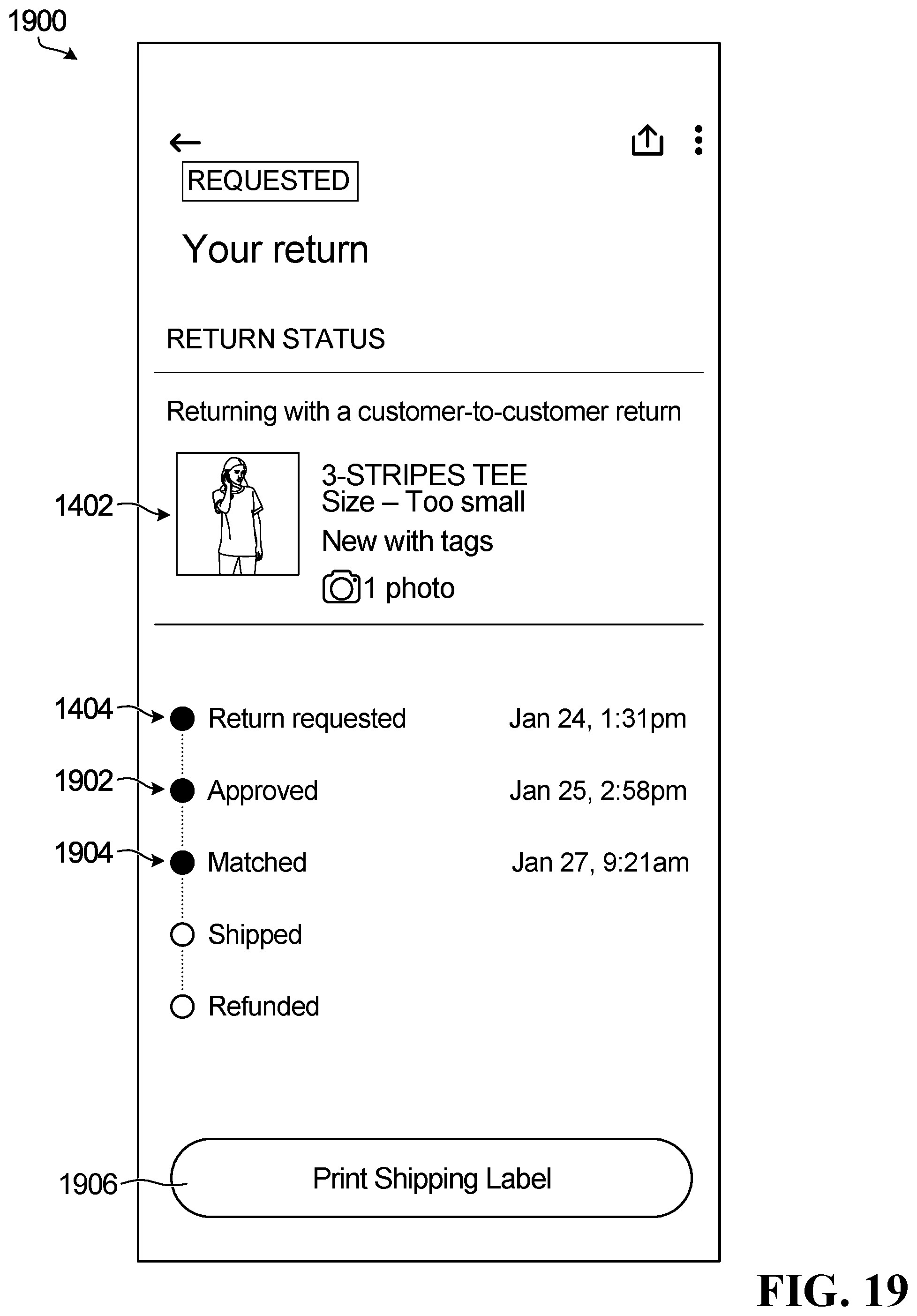 Patent US11783284 Figure 20 – Systems and methods for facilitating e-commerce product returns using an online marketplace