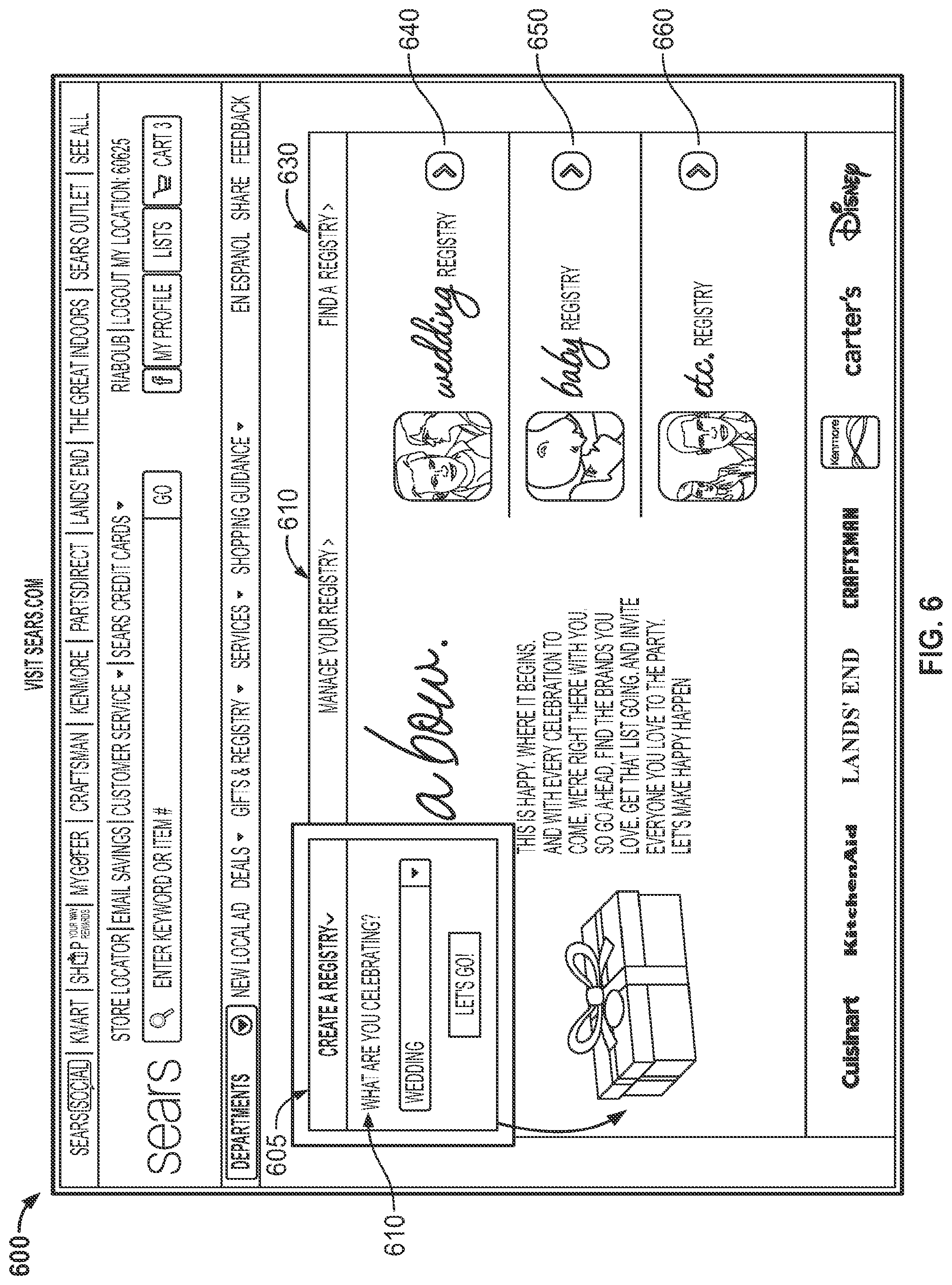 Patent US11783402 Figure 6 – Gift registry