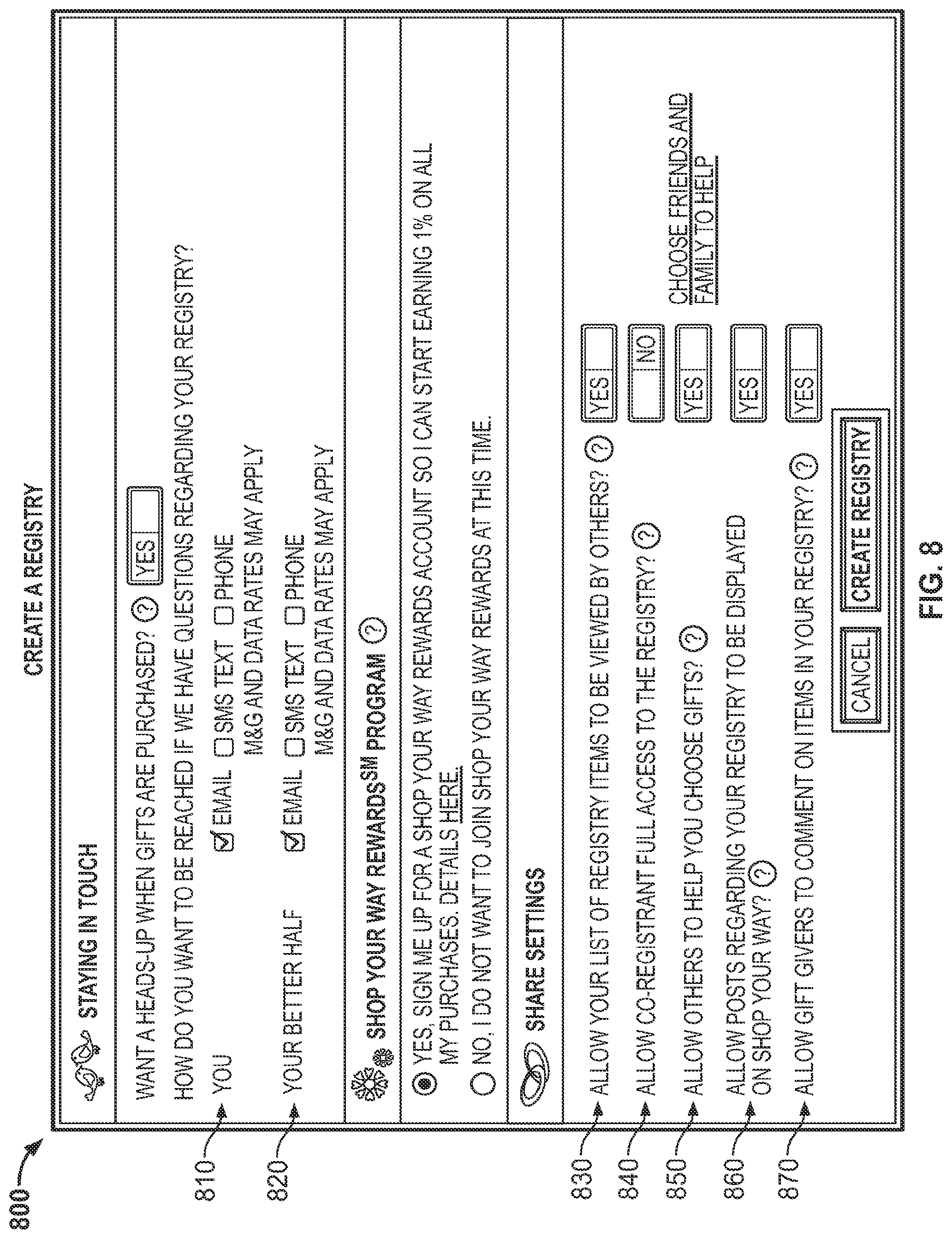 Patent US11783402 Figure 8 – Gift registry