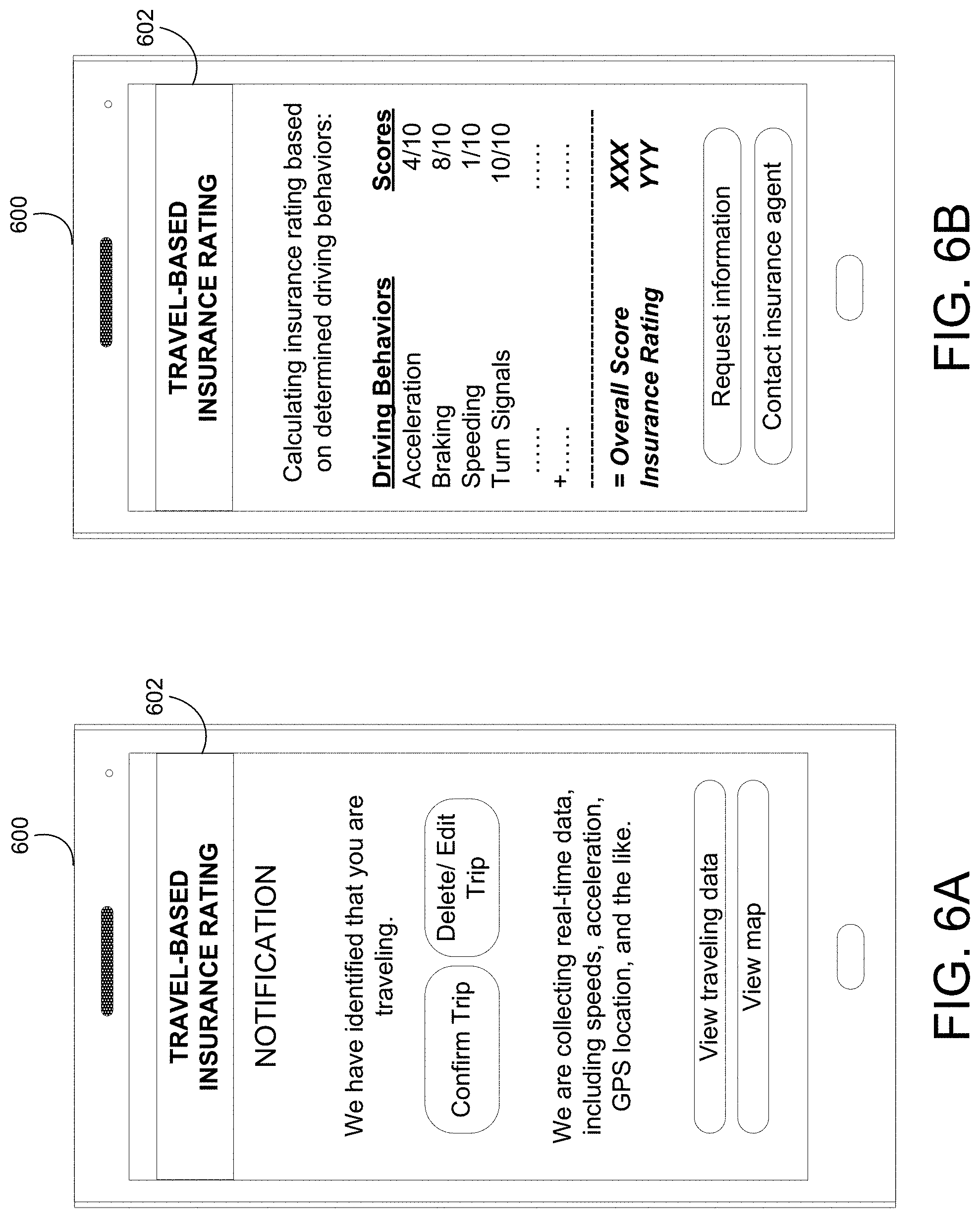 Patent US11783421 Figure 6 – Traveling-based insurance ratings