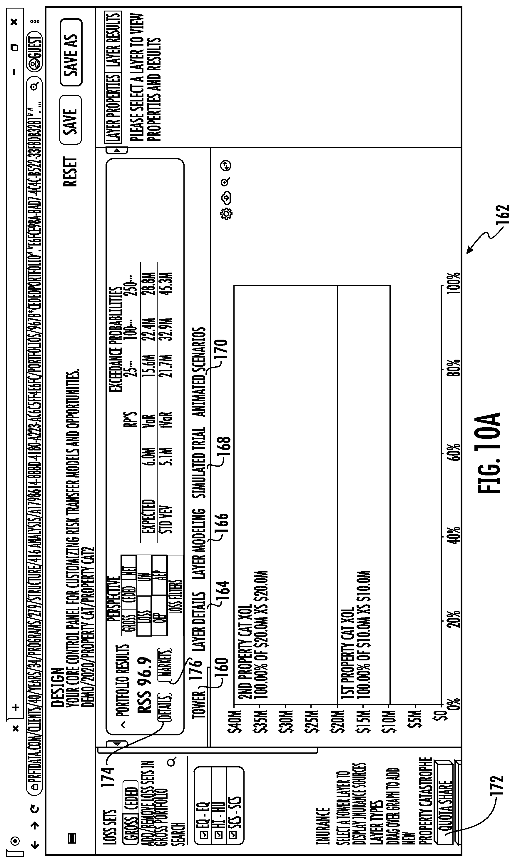 Patent US11783427 Figure 10 – Systems and methods for custom and real-time visualization, comparison and analysis of insurance and reinsurance structures