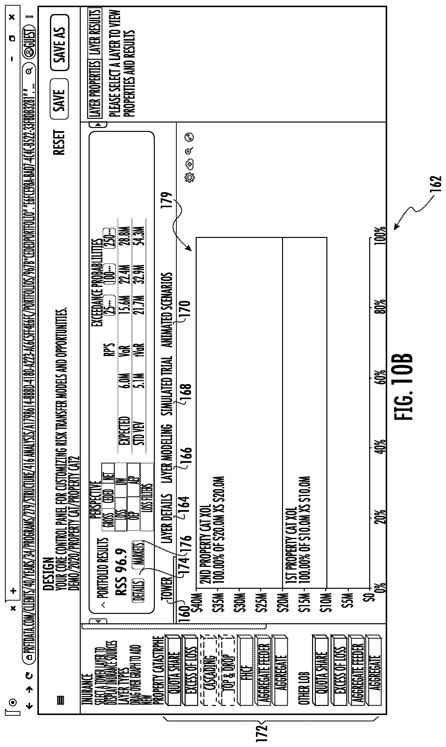 Patent US11783427 Figure 11 – Systems and methods for custom and real-time visualization, comparison and analysis of insurance and reinsurance structures