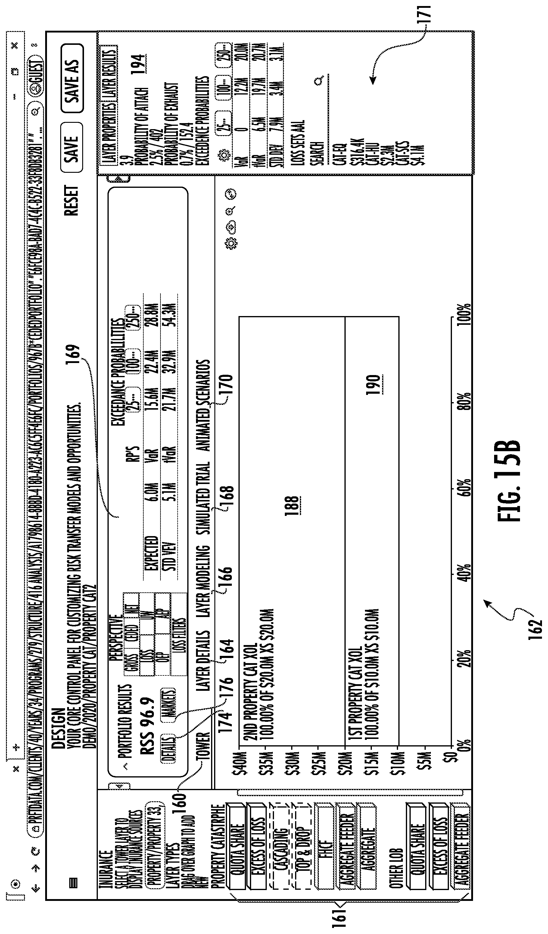 Patent US11783427 Figure 17 – Systems and methods for custom and real-time visualization, comparison and analysis of insurance and reinsurance structures