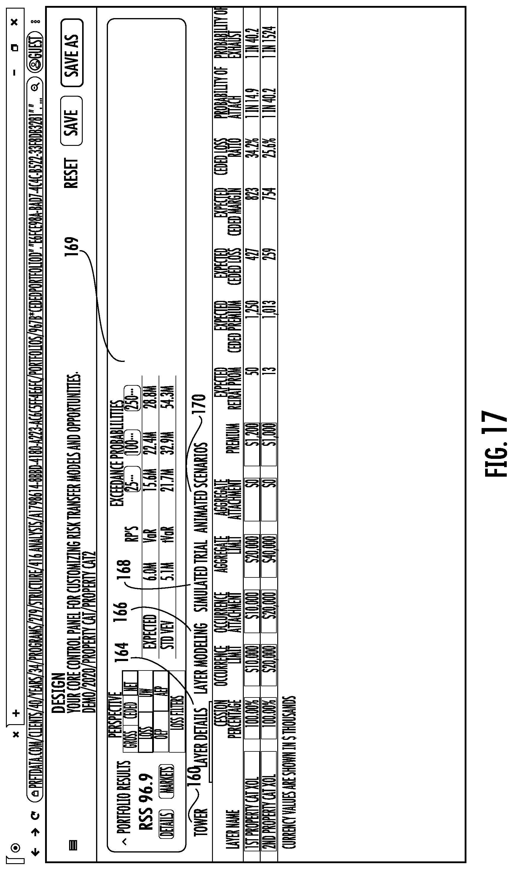 Patent US11783427 Figure 19 – Systems and methods for custom and real-time visualization, comparison and analysis of insurance and reinsurance structures