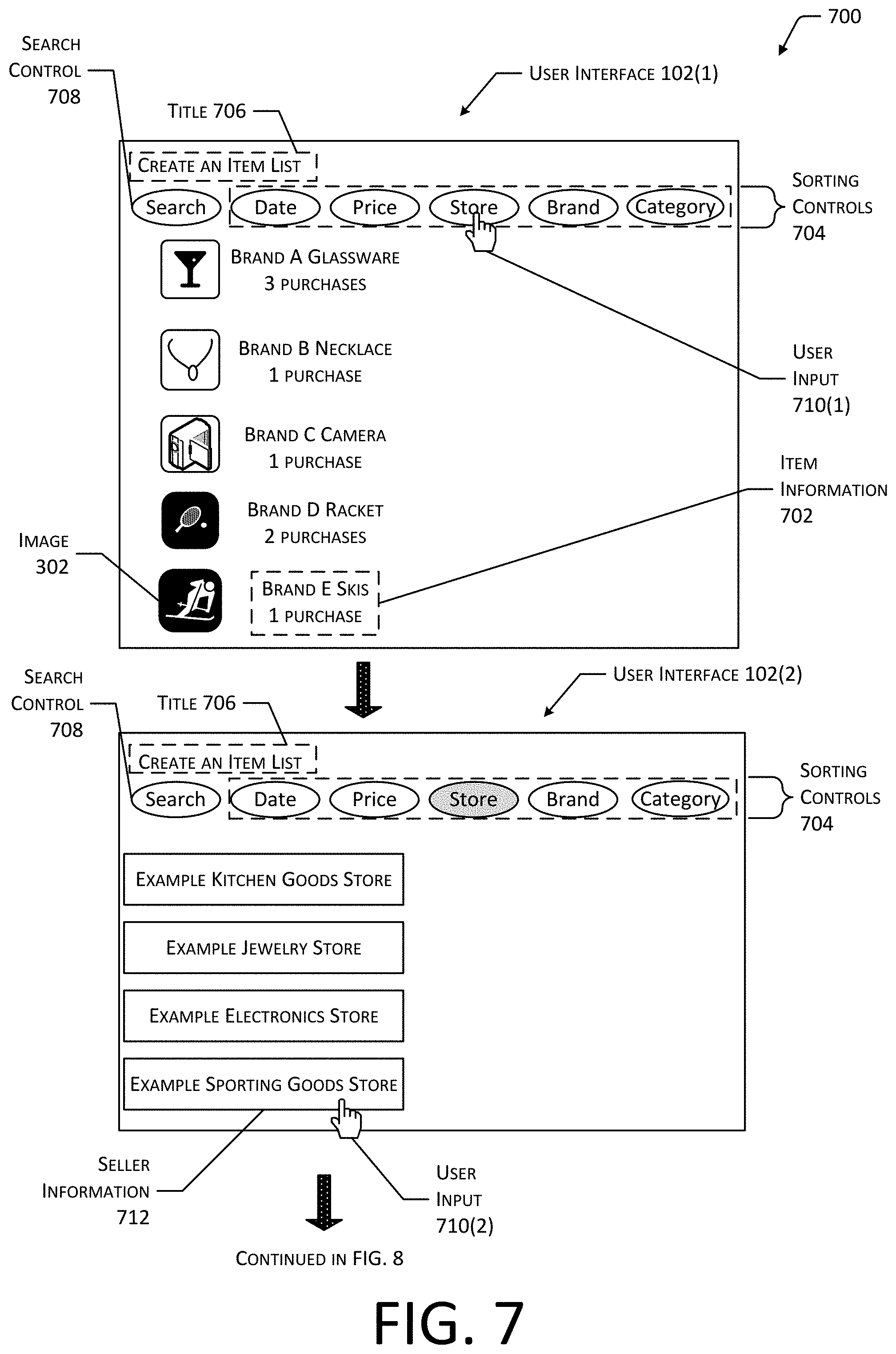 Patent US11783432 Figure 7 – System for providing access to user interfaces generated using purchase history data