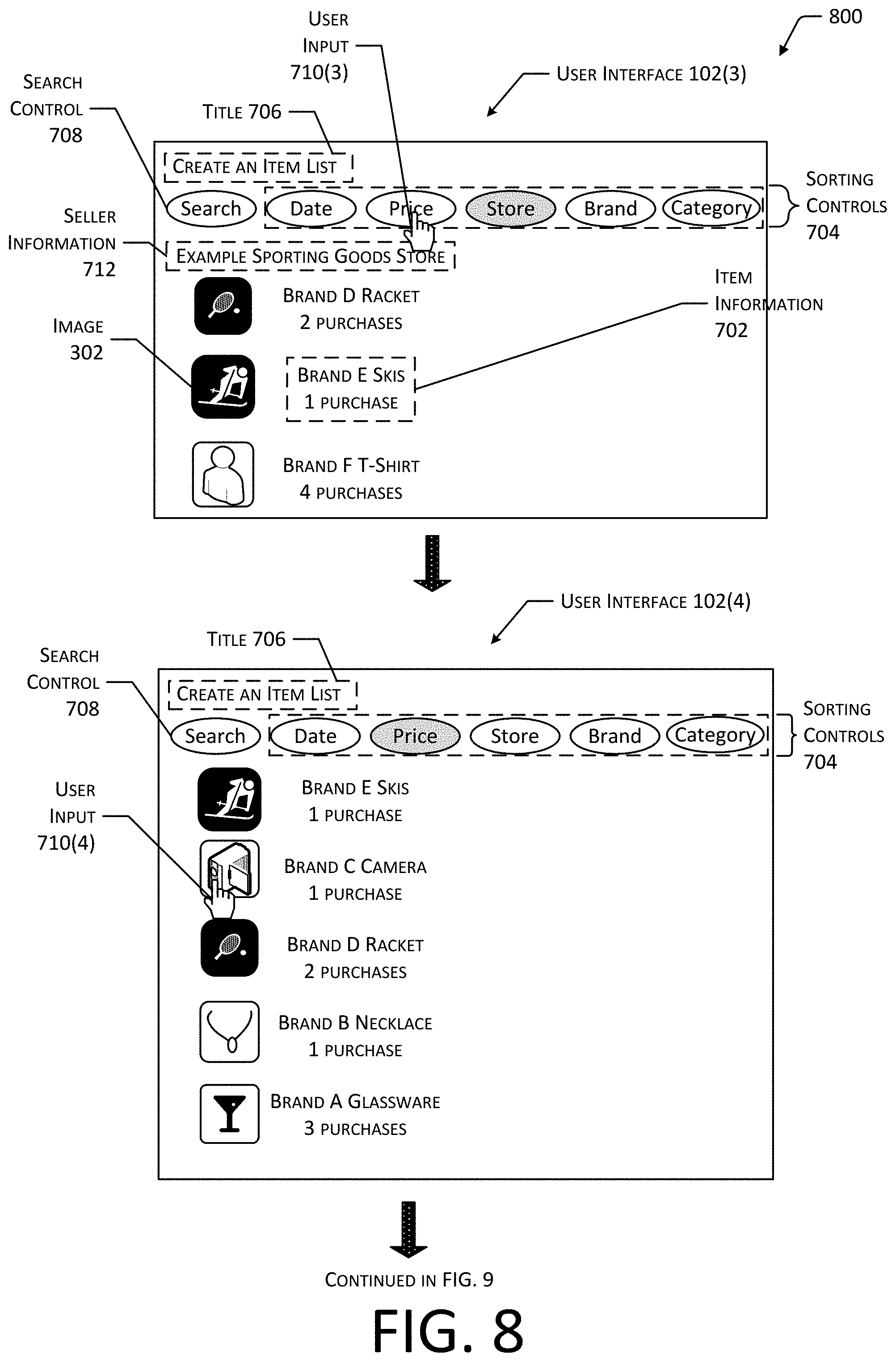 Patent US11783432 Figure 8 – System for providing access to user interfaces generated using purchase history data