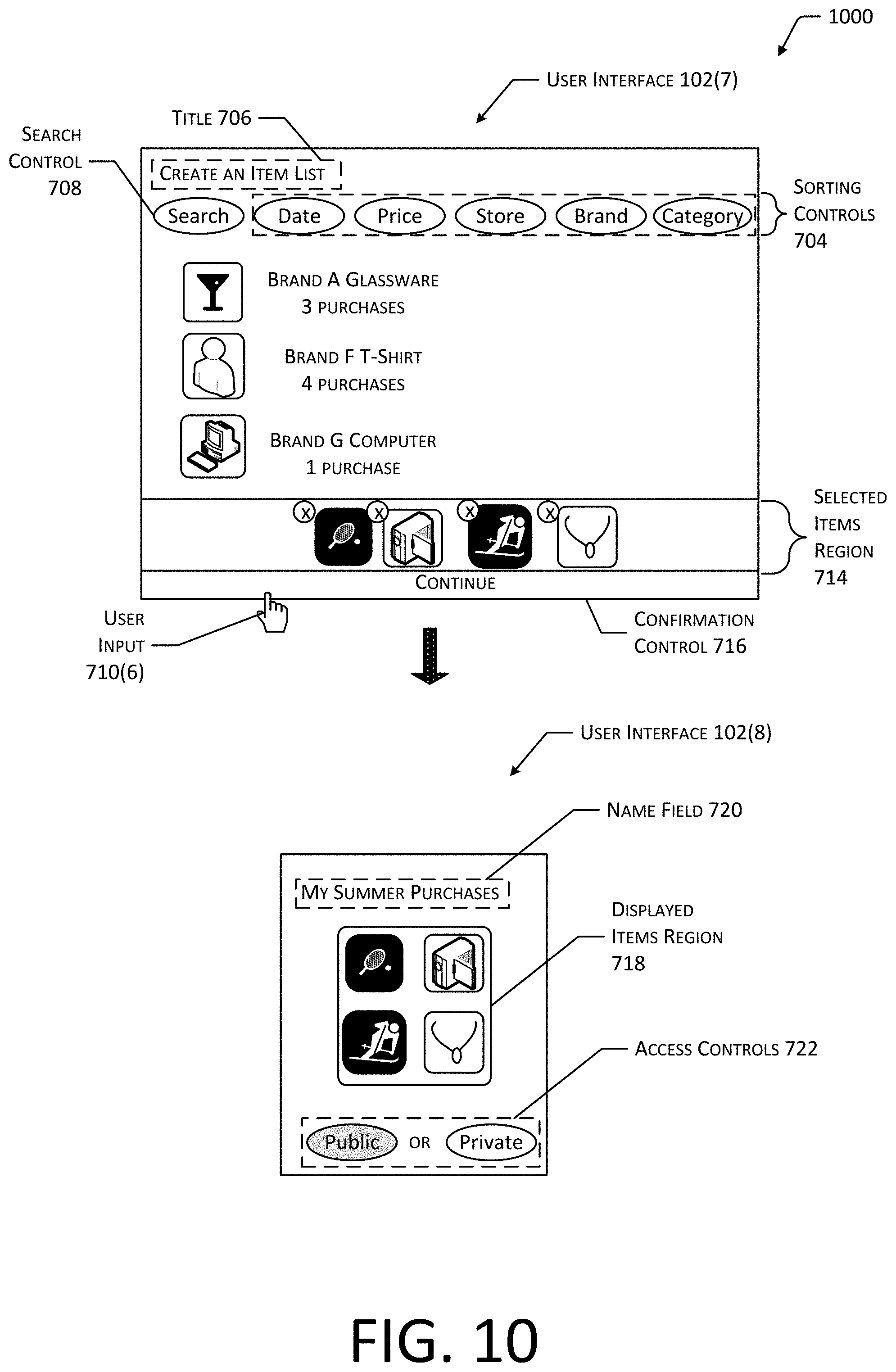 Patent US11783432 Figure 10 – System for providing access to user interfaces generated using purchase history data