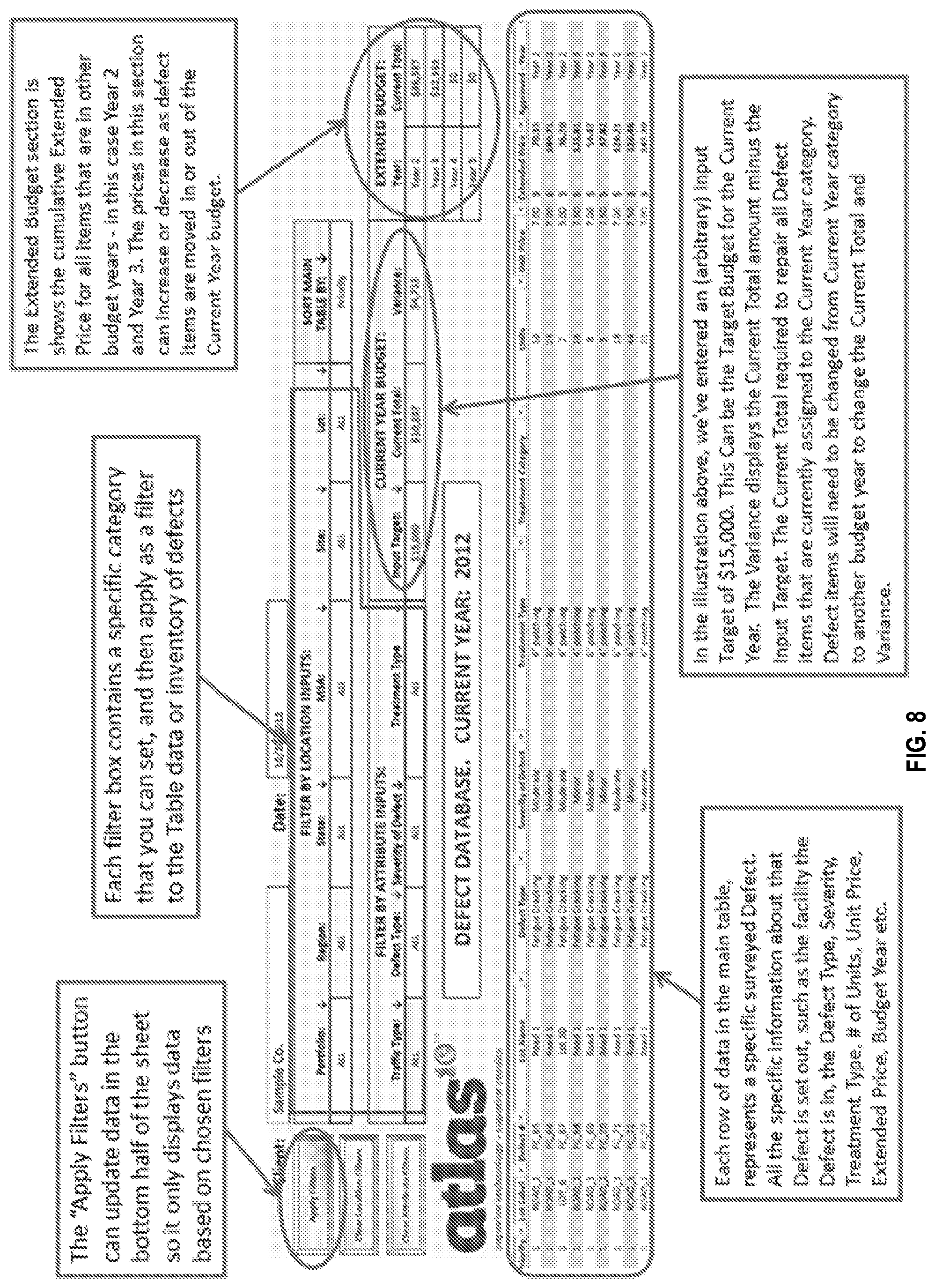 Patent US11783438 Figure 8 – Systems, methods and apparatus for property defect management