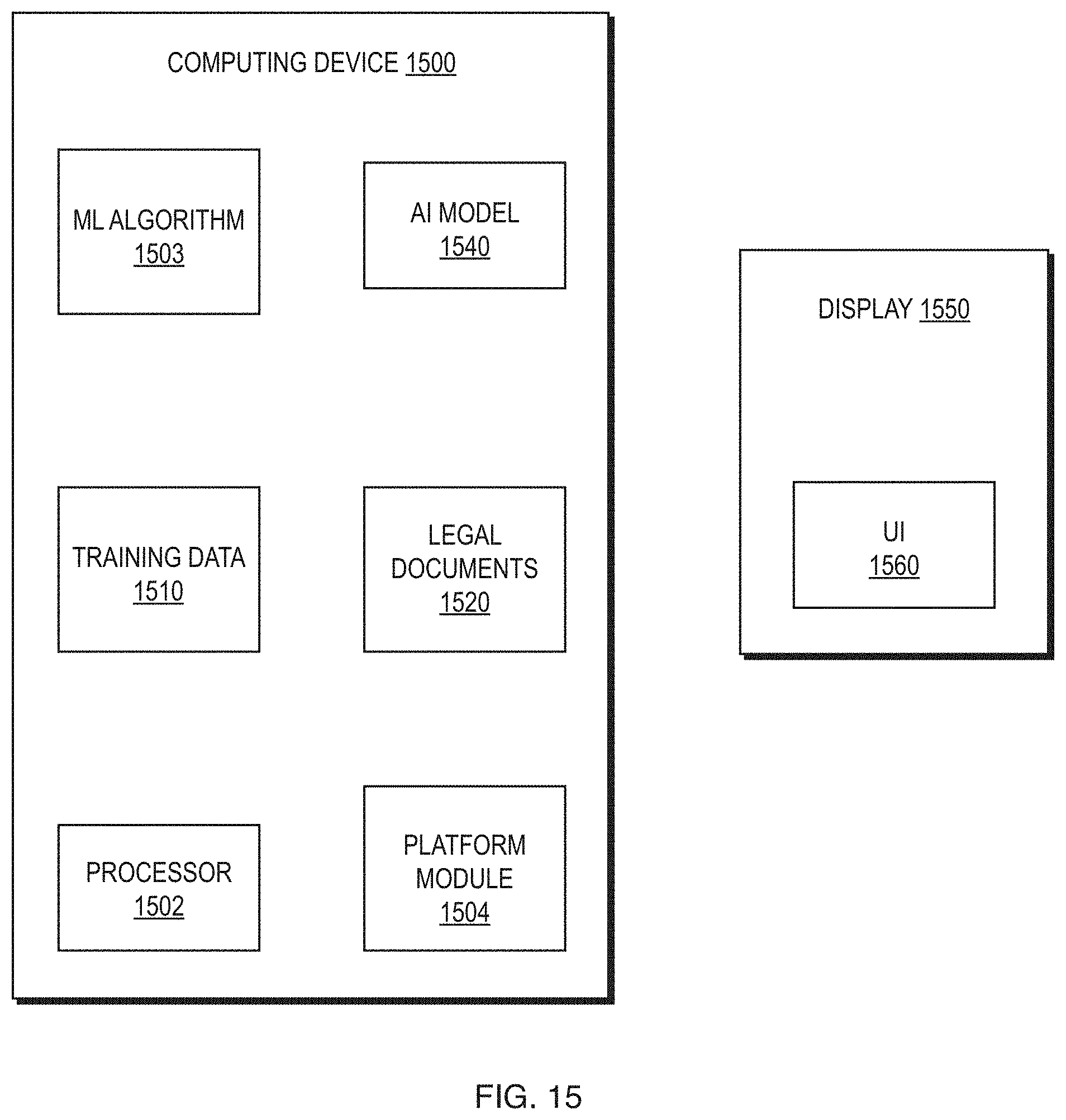 Patent US11783439 Figure 15 – Legal document analysis platform
